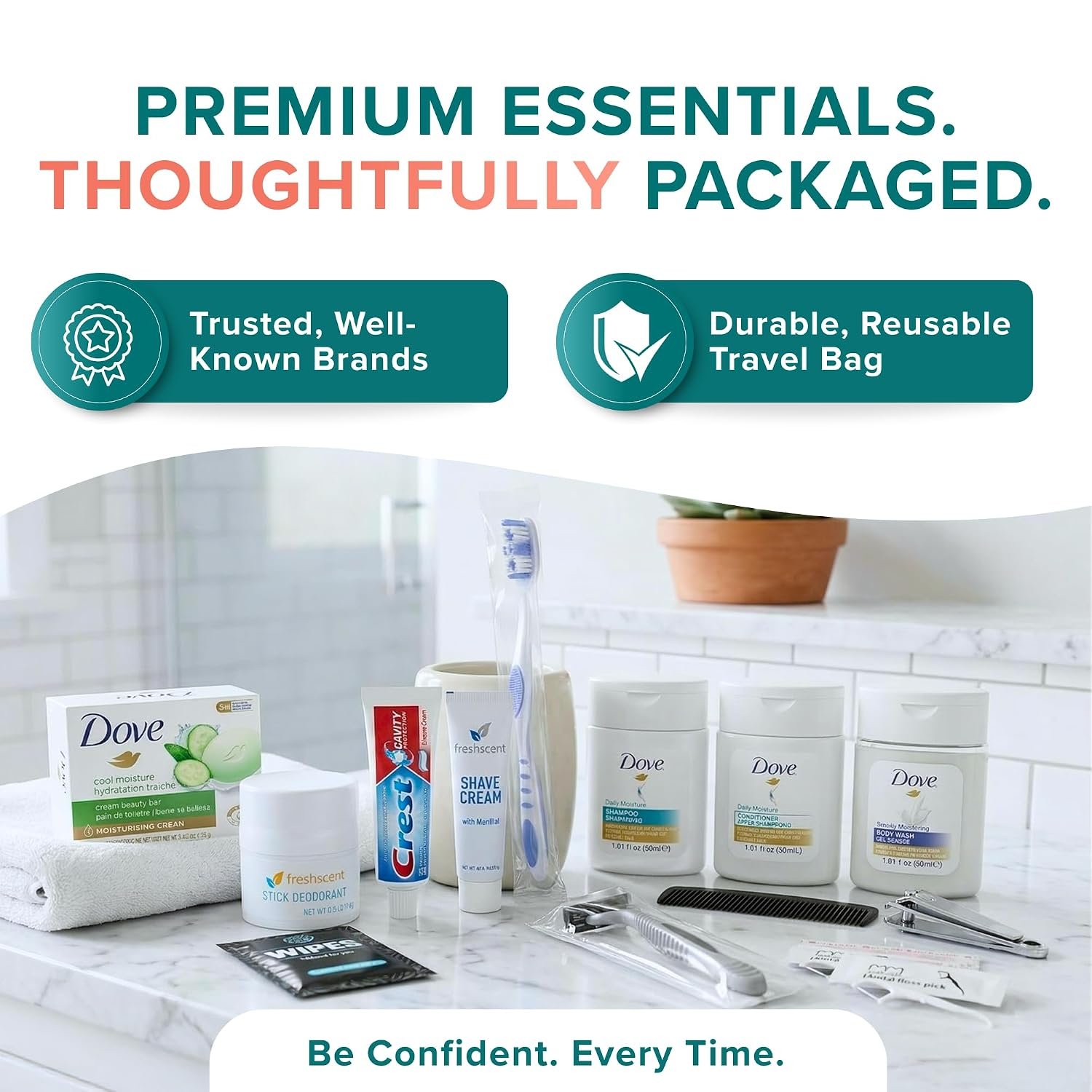 20-Piece Unisex Travel Toiletry Kit – Premium Brand-Name Travel Toiletries | TSA Approved Travel Essentials with Shampoo, Conditioner, Body Wash, Deodorant & Oral Care in Clear Bag - Image 3