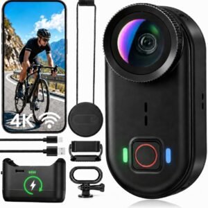 4K Waterproof Mini Action Camera, 64GB WiFi POV Video Wearable Body Camera | Magnetic pendant, clip mount, charging base, hands-free POV recording for motorcycle, hiking and sports