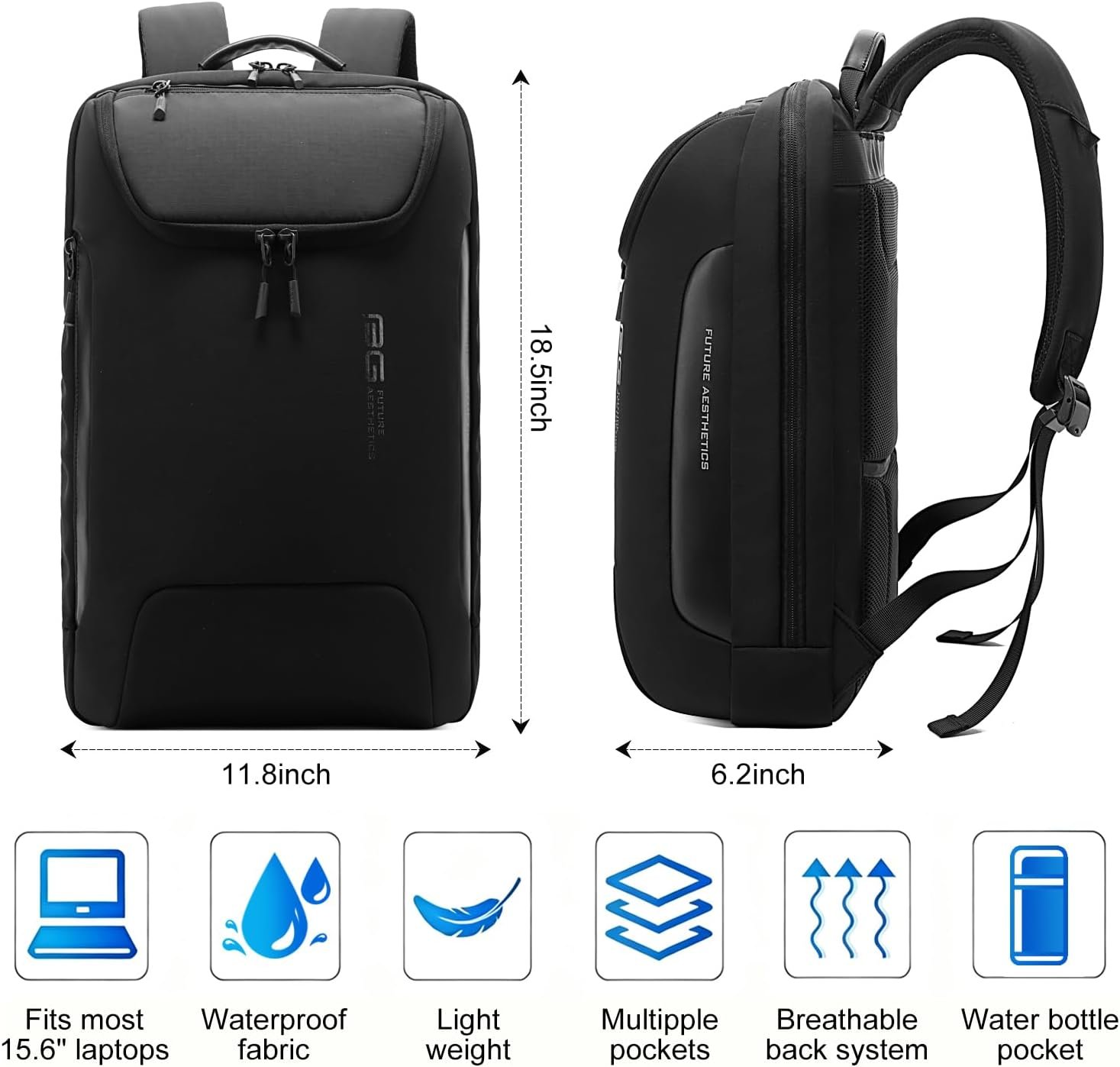 BANGE 15.6 Inch Laptop Backpack for Men and Women, Business Travel Backpack, Waterproof Lightweight Computer Bag for Office, Commuter & Outdoor Sports - Image 2
