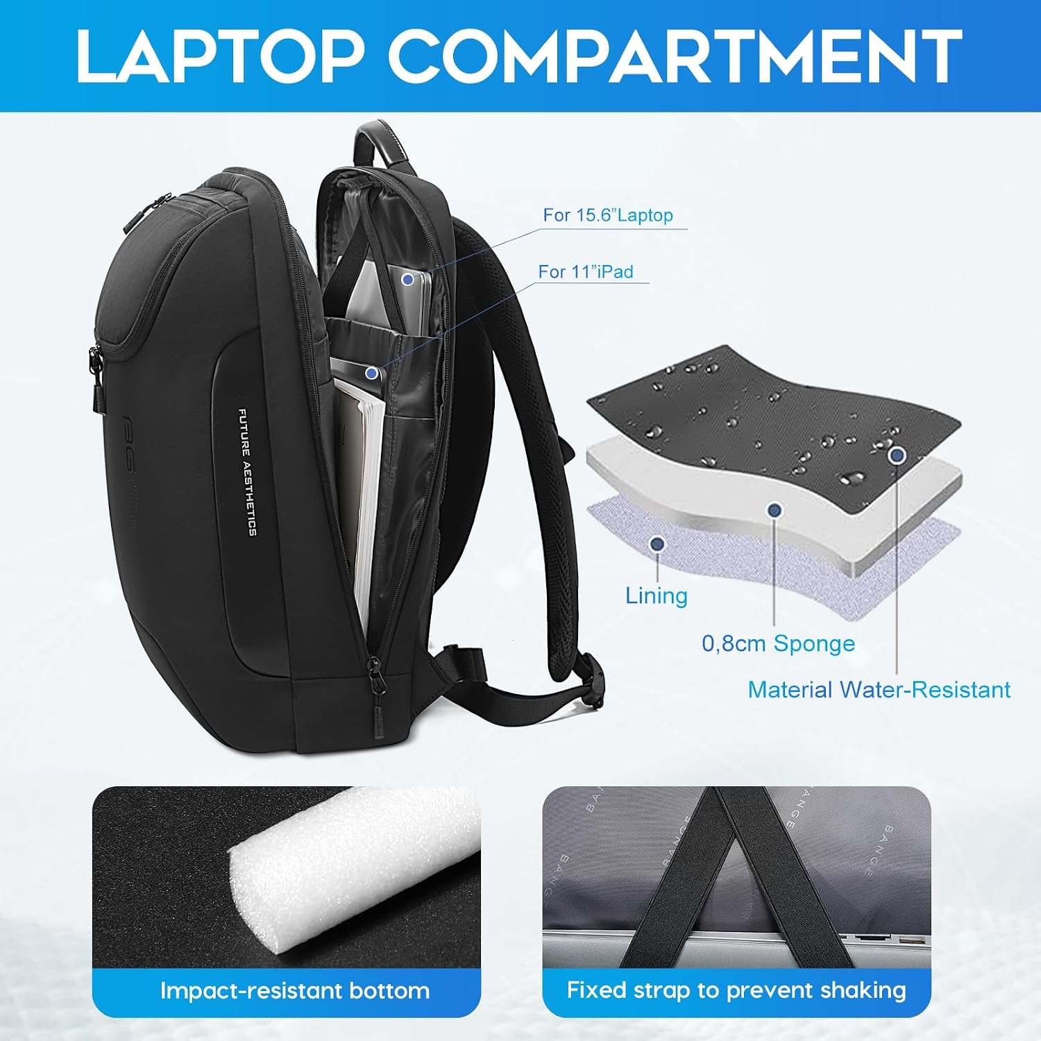 BANGE 15.6 Inch Laptop Backpack for Men and Women, Business Travel Backpack, Waterproof Lightweight Computer Bag for Office, Commuter & Outdoor Sports - Image 7