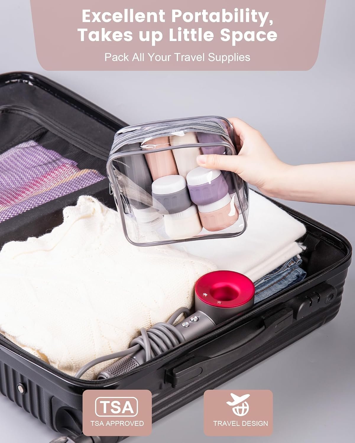 Mrsdry Travel Bottles for Toiletries 8 Pack, Travel Size Toiletries, Tsa Approved Travel Size Containers 3oz, with Travel Essentials Clear Bag, Leak Proof Silicone Squeezable Creams Jars - Image 4