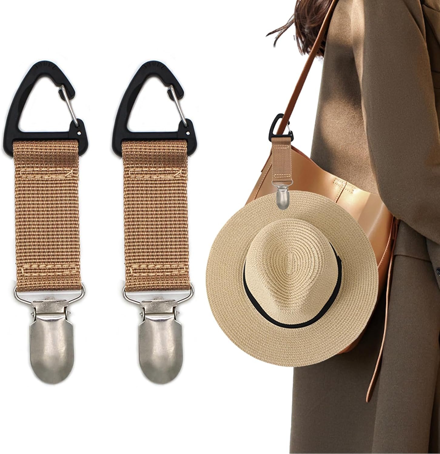 2 Pack Elastic Hat Clip for Travel,Hat Holder,Hands Free Bag Accessory | Outdoor Travel Accessory for Women, Travel Hat Clip for Sunhat, Luggage, Bag, Backpack, Purse