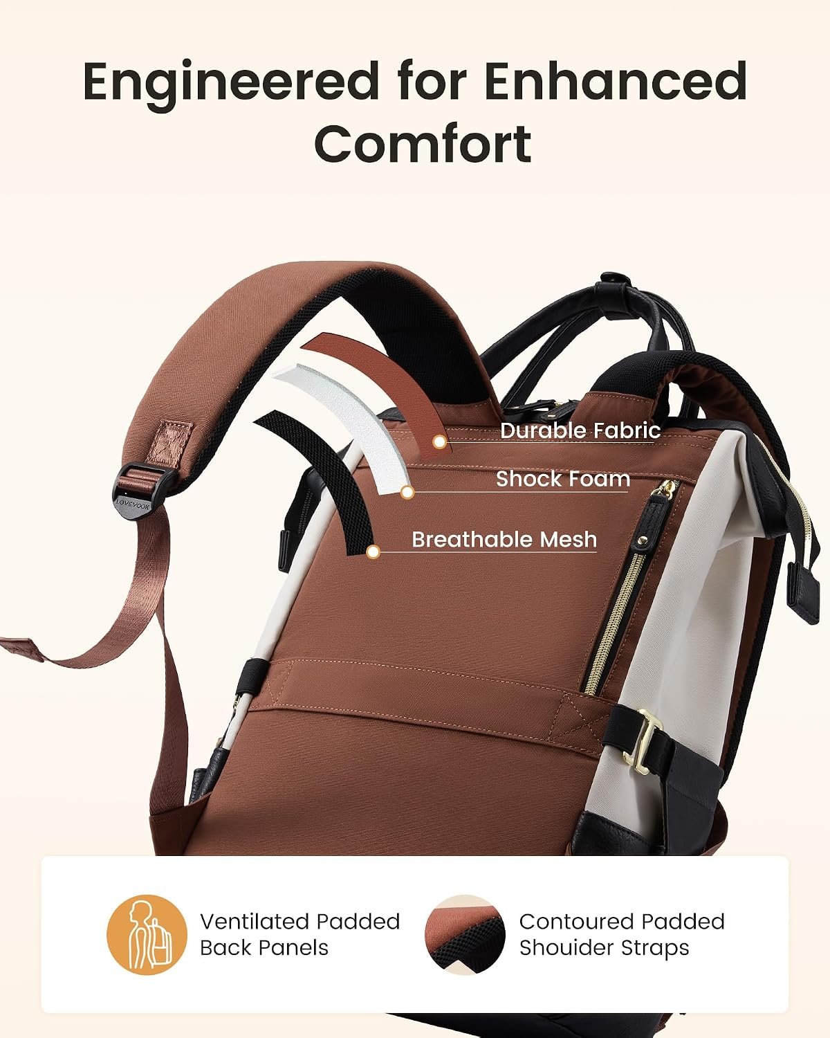 LOVEVOOK Laptop Backpack for Women with Giant Tumbler Holder,18 inch Professional Nurse Teacher Backpack Computer Laptop Bag,Cute Waterproof Travel Backpack Purse Work College Bag, Beige-Black-Brown - Image 6