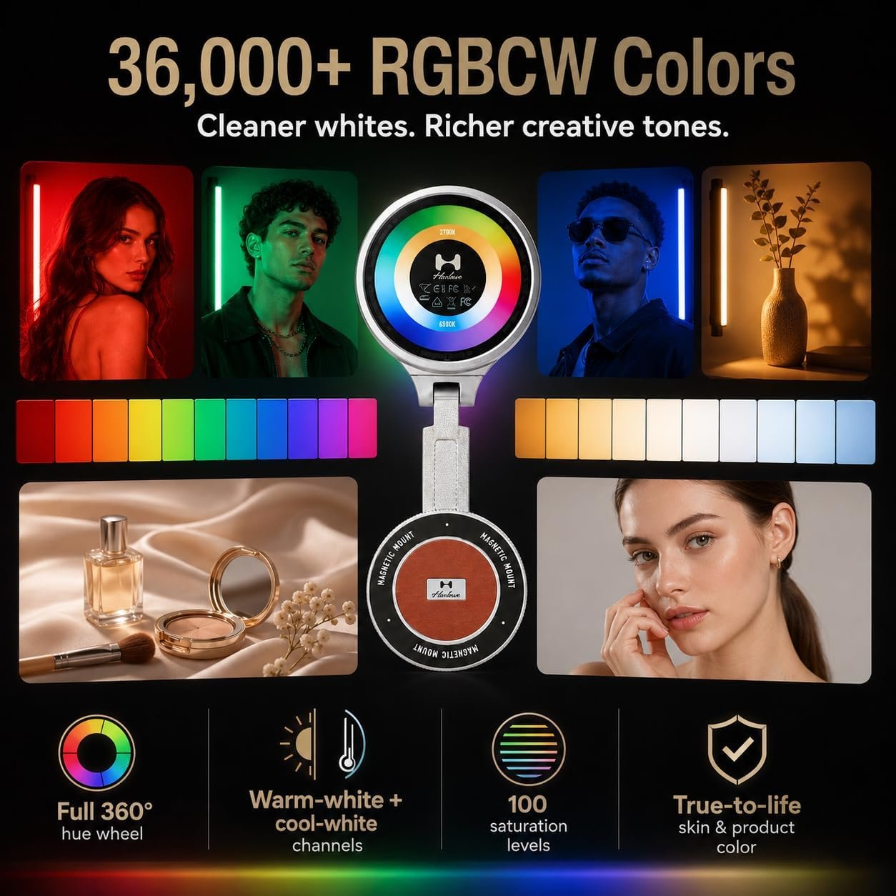 Sol 5 Spectra MagSafe RGB Video Light Standard Kit, RGBCW Pocket Video Light for iPhone, Portable Mobile Studio Lighting System for Content Creation, Vlogging, Live Streaming & Photography - Image 6