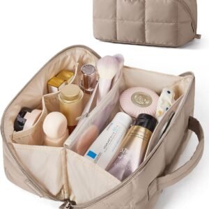 BAGSMART Easy-Access Makeup Bag, Water-Resistant Travel Toiletry Organizer | Open Flat, Portable, Make Up Organizer, Water-resistant, Puffy Padded, For Toiletries, Brushes
