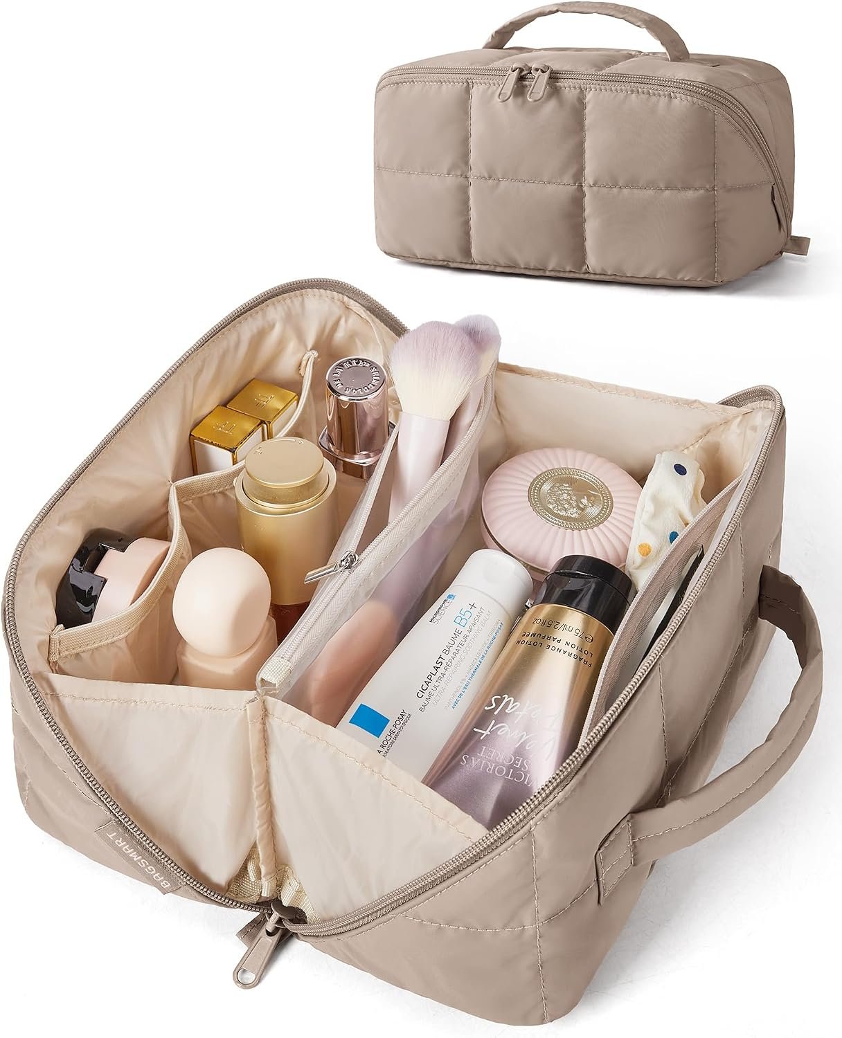 BAGSMART Easy-Access Makeup Bag, Water-Resistant Travel Toiletry Organizer | Open Flat, Portable, Make Up Organizer, Water-resistant, Puffy Padded, For Toiletries, Brushes