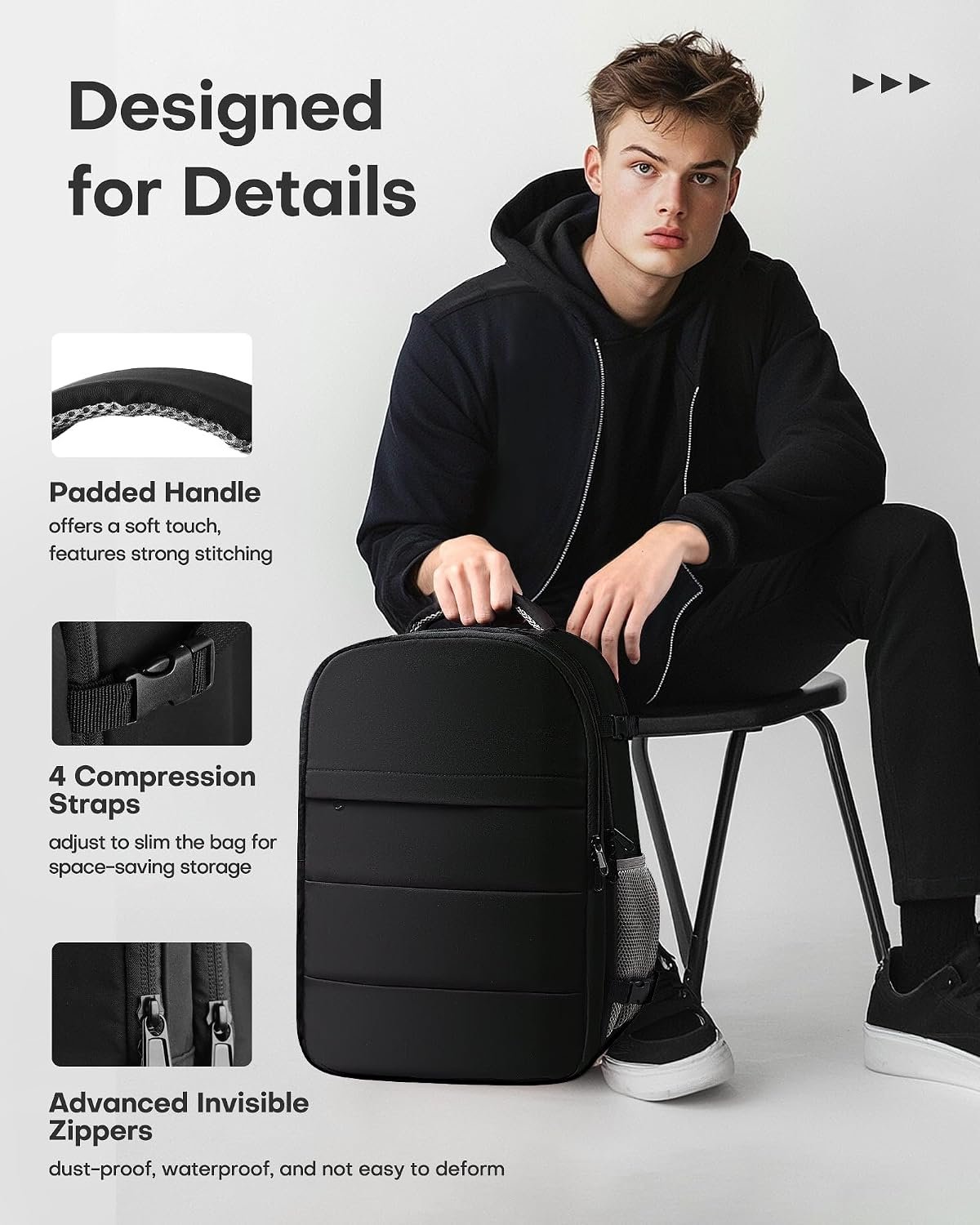 HOTOR Travel Backpack Flight Approved Bag Men Women, Medium Black | TSA Carry on Luggage, 15.6inch Laptop, Casual Daypack Travel Essentials Nurse Bag for Work, Business, Weekender, College - Image 6