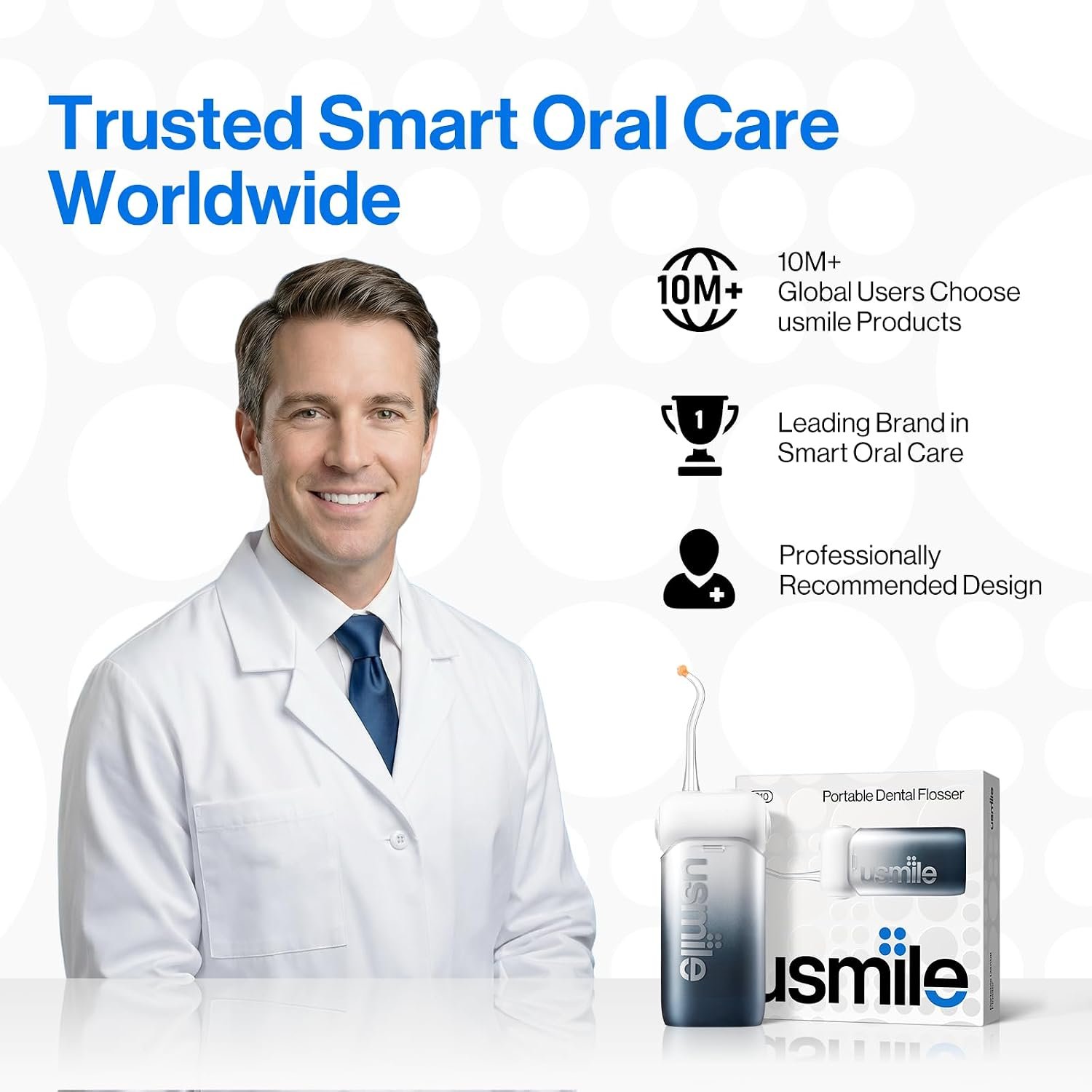 usmile C10 Portable Water Flosser for Travel, 95-Day Battery, IPX7, Black | 180ml Tank, 4 Modes, 360° Nozzle, Cordless Oral Irrigator for Braces, Implants & Sensitive Teeth, Teeth Cleaner - Image 3
