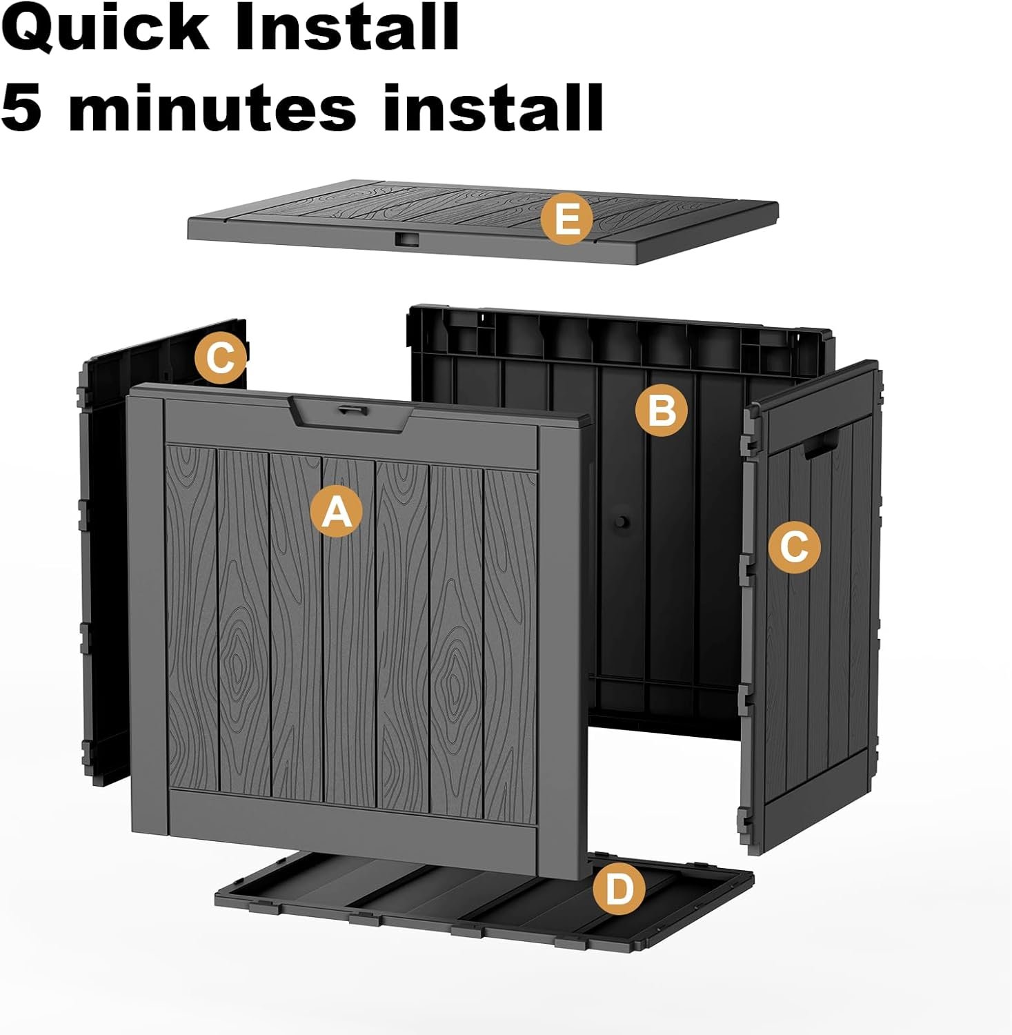 35 Gallon Outdoor Deck Box Lockable Waterproof Storage Black | Heavy-duty resin container for indoor and outside use. Patio cushions, garden equipment, pool accessories, outdoor tools - Image 7