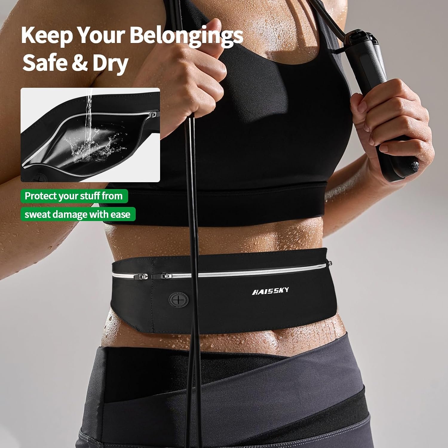 Slim Running Belt Fanny Pack for Men Women, Running Phone Holder, Waist Pack Runners Bag Money Belt with 3 Separate Zipper Pouch to Store Your Phone Key Money Safe, Waist Bag-Black - Image 7