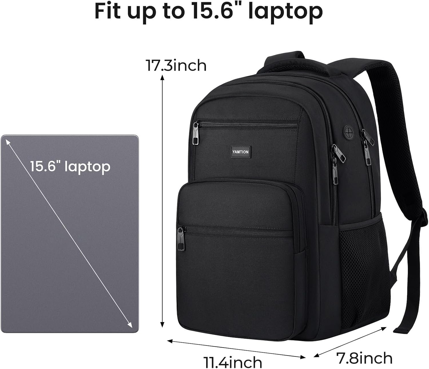YAMTION Laptop Backpack for Men and Women, Black Backpack, School Backpack for Boys and Girls, Bookbag, Work Backpack Fits 15.6 Inch Laptop and Notebook - Image 5