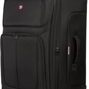 SWISSGEAR Sion Softside Expandable Spinner Luggage Durable Lightweight Travel Suitcase, Black, Checked-Large