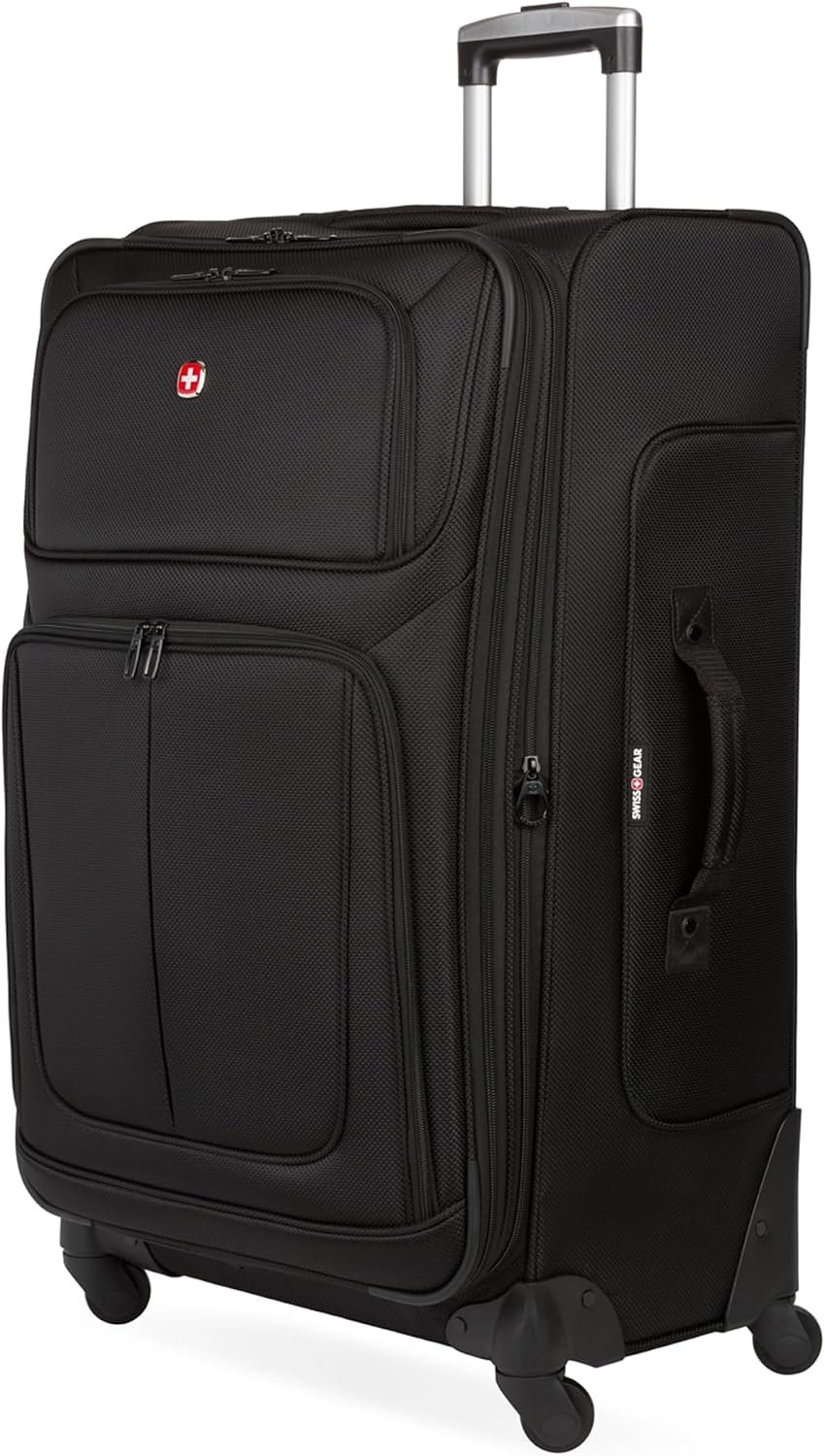 SWISSGEAR Sion Softside Expandable Spinner Luggage Durable Lightweight Travel Suitcase, Black, Checked-Large