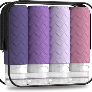 Silevoler Travel Bottles for Toiletries, TSA-Approved Travel Size Container | Woven Pattern BPA Free Silicone Leak Proof Refillable Liqus Shampoo And Conditioner Essentials Toiletry Bottles(Purple)