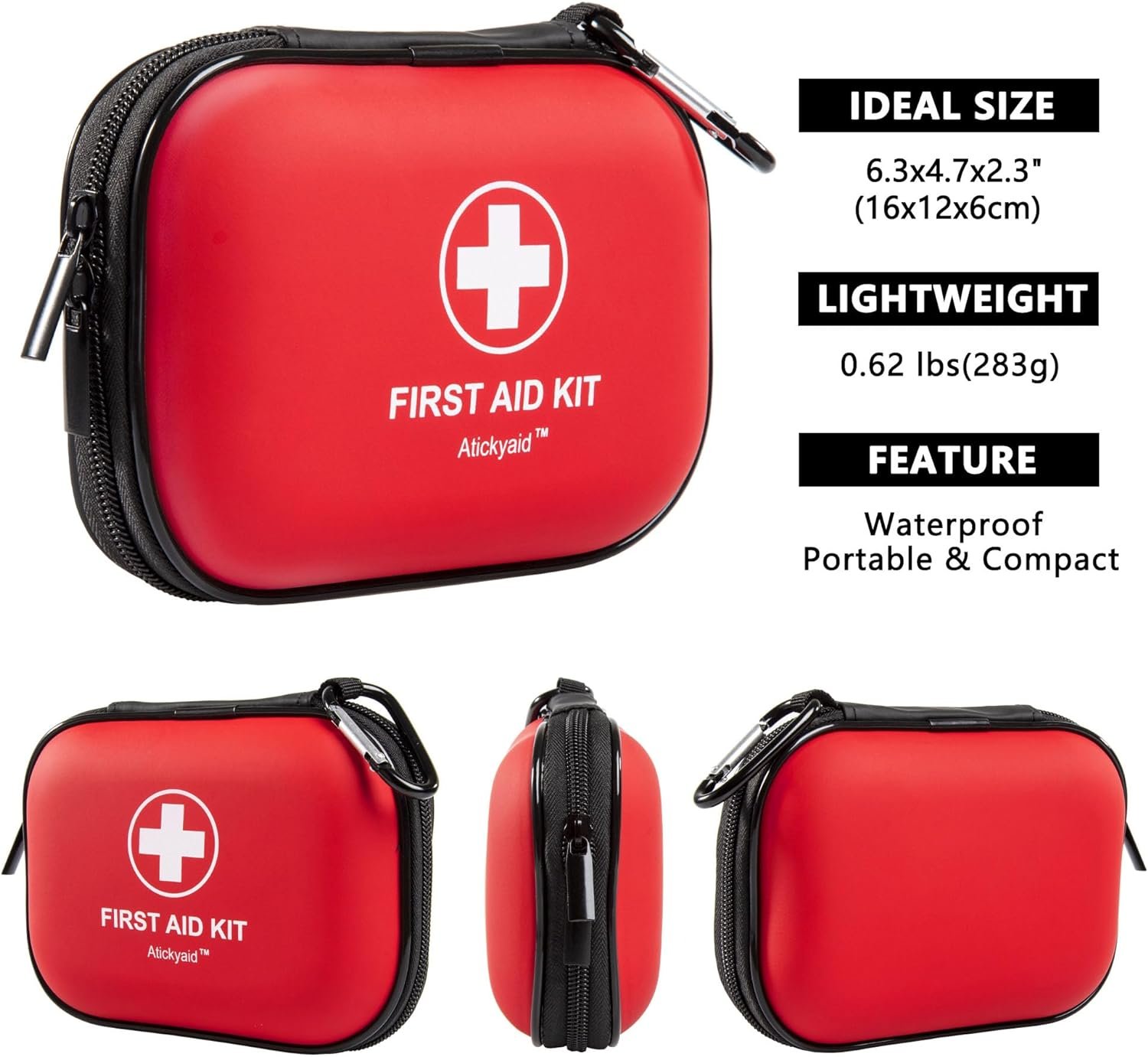 Mini First Aid Kit - 120 Piece Small Waterproof Hard Shell Medical Kit for Car, Home, Office, Travel, Camping, Sports, Outdoor, School - Emergency First Aid Supplies and Survival Kit (Red) - Image 2