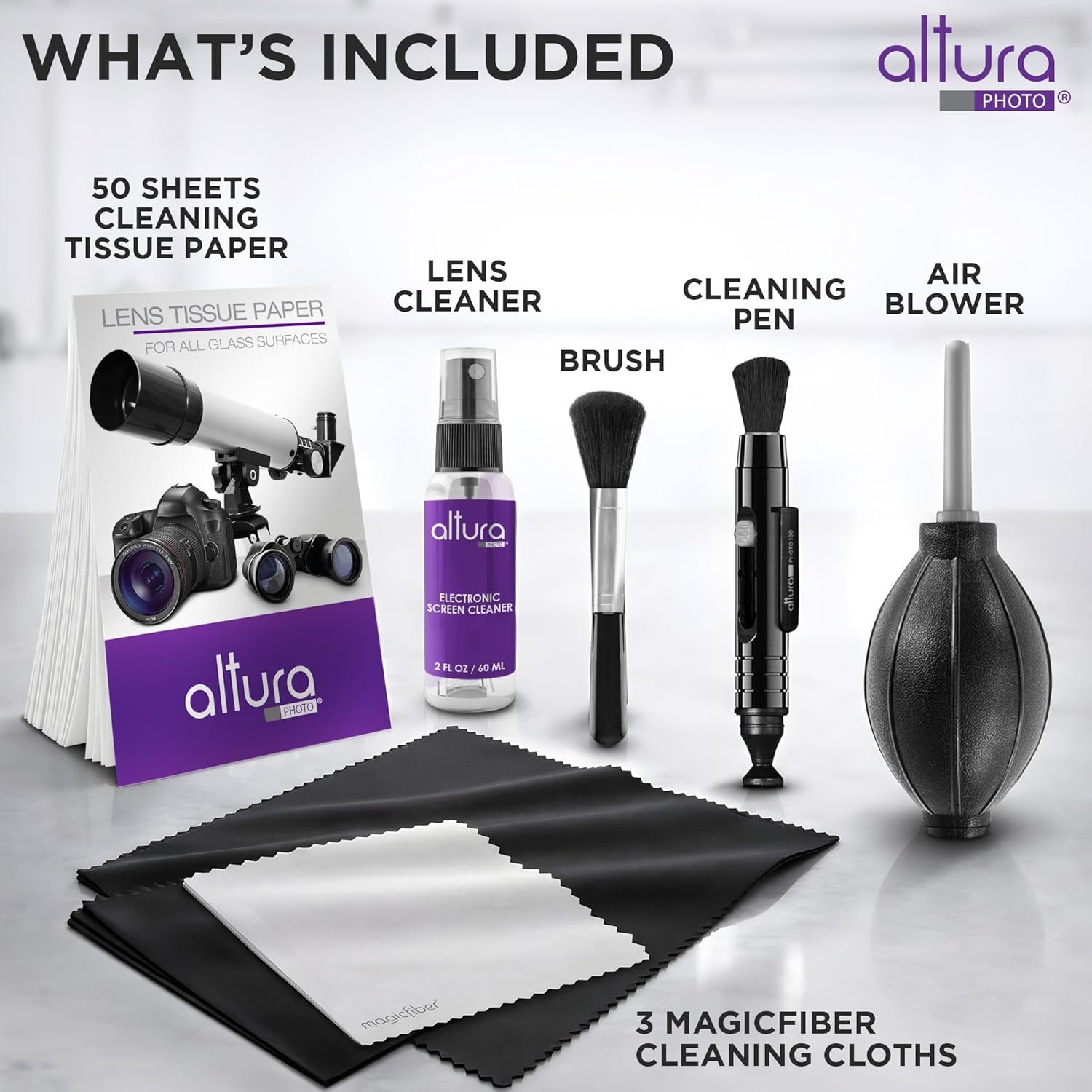 Altura Photo Camera Lens Cleaning Kit, Lens Cleaner for DSLR & Mirrorless | Keeps Gear Spotless & Scratch-Free, Includes Cleaner, Swabs, Pen, Blower, Brush, Cloth & Hard Case - Image 6