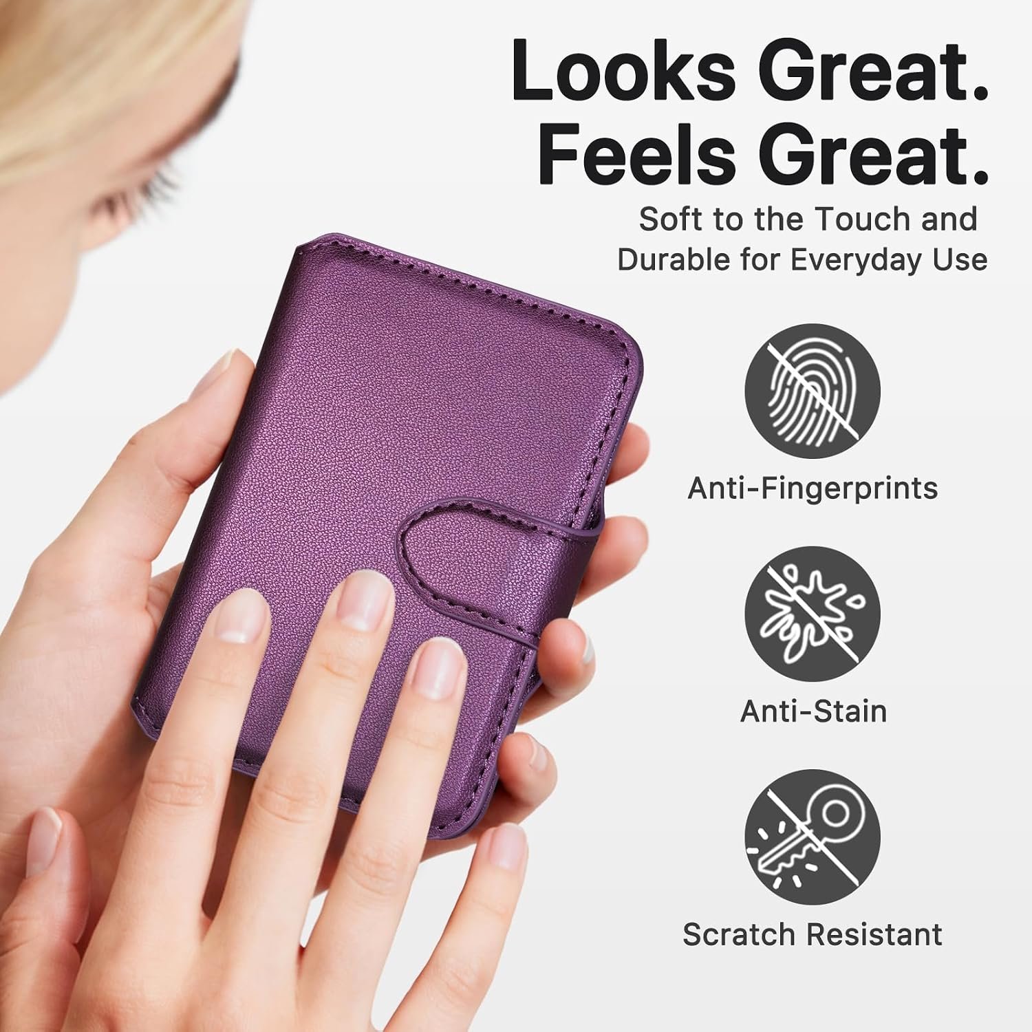 for MagSafe Wallet, Magnetic Phone Wallet RFID Blocking, Slim 5-8 Card Holder with Cash Slot & Clear ID Window, Minimalist Mag Safe Wallets for iPhone 17/16/15/14/13/12 Series, Amethyst Purple - Image 7