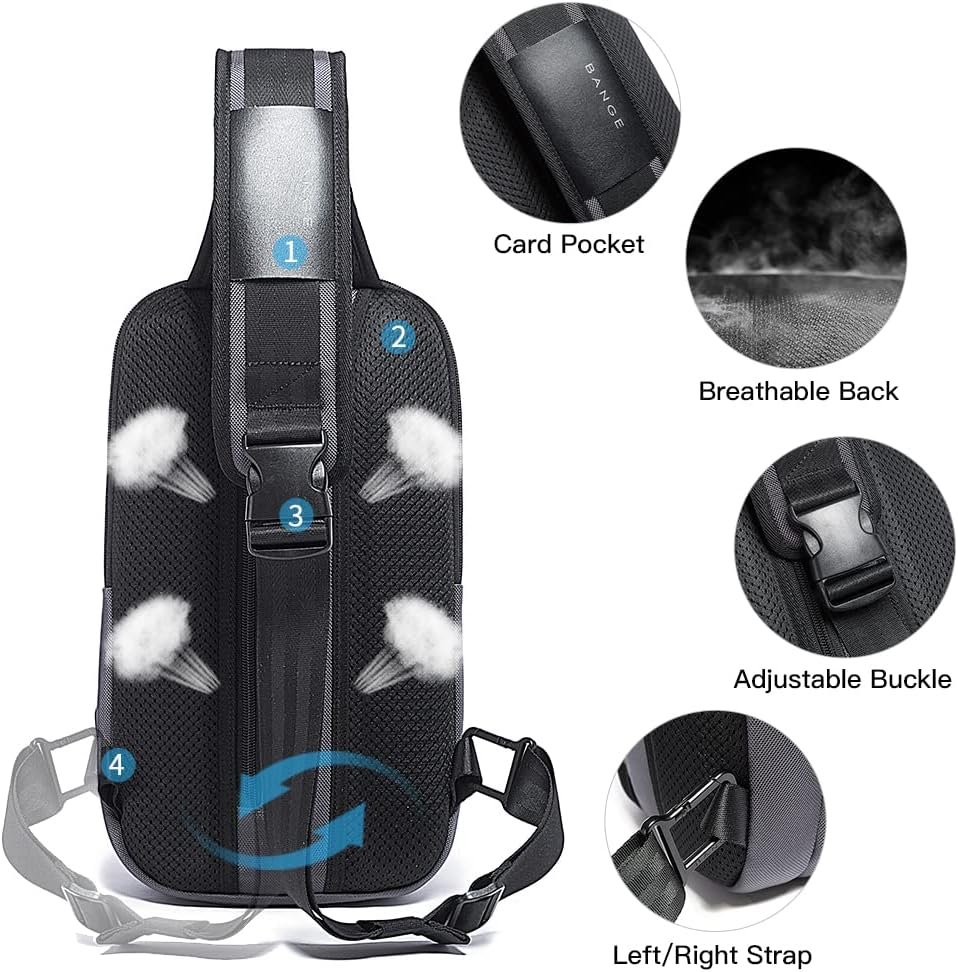 BANGE Sling Bag for Men, Waterproof Crossbody Backpack, USB Charging Shoulder Bag, Daypack for Travel, Work, Hiking - Image 4