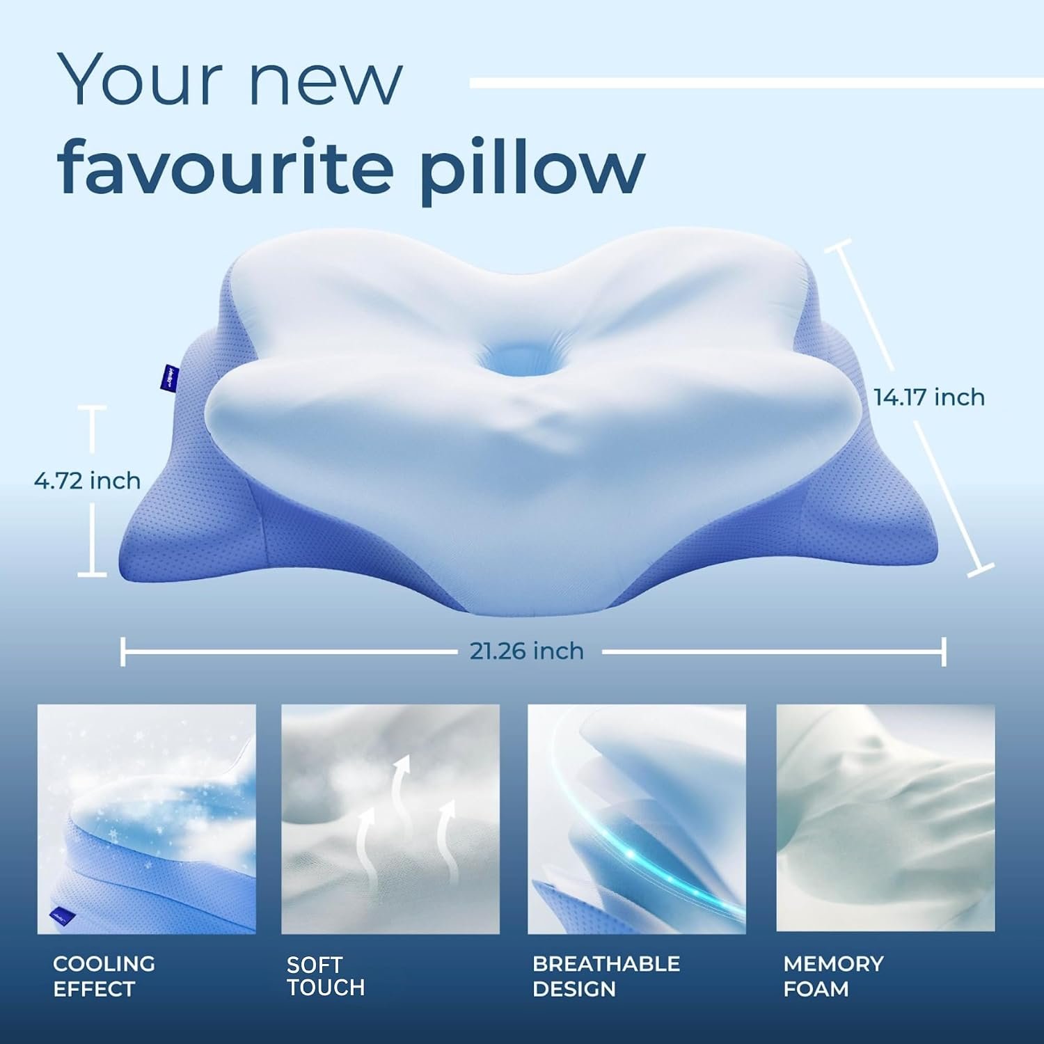 Derila Ergo Cervical Neck Pillow for Sleeping Pillow Contour Memory Foam Pillows for Back, Side Sleeper Pillows 21.25 x 14.17 x 4.72 inches | Pillows For Back, Side Sleeper Pillows 21.25 x 14.17 x 4.72 inches - Image 3