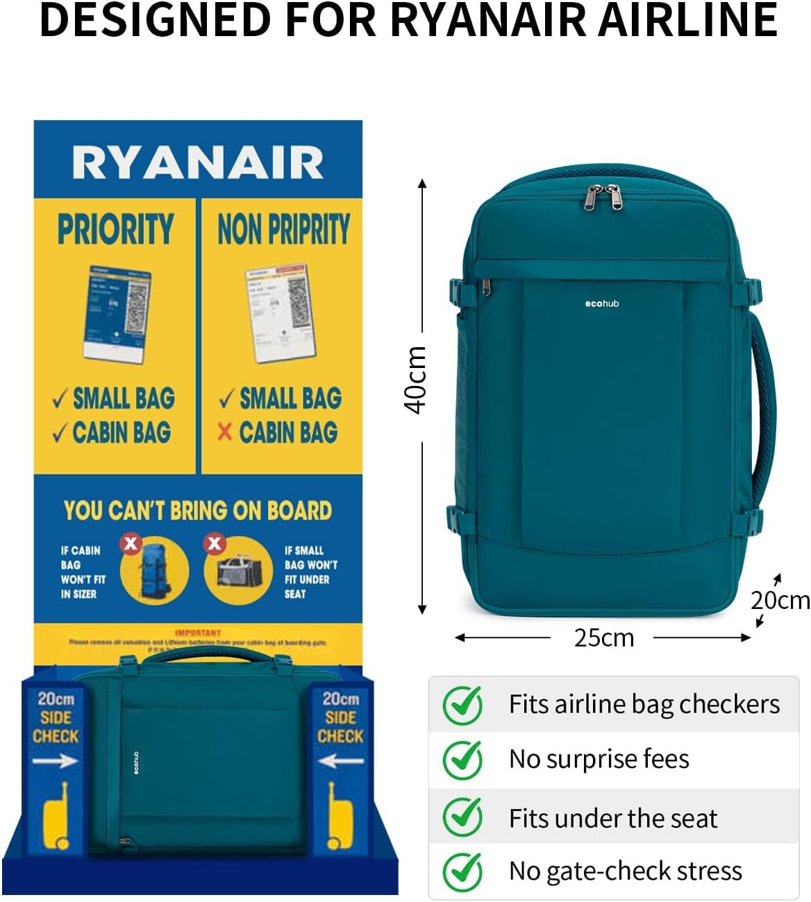 ECOHUB Travel Backpack Airlines Approved Personal Item Bag Carry On Backpack - Image 2