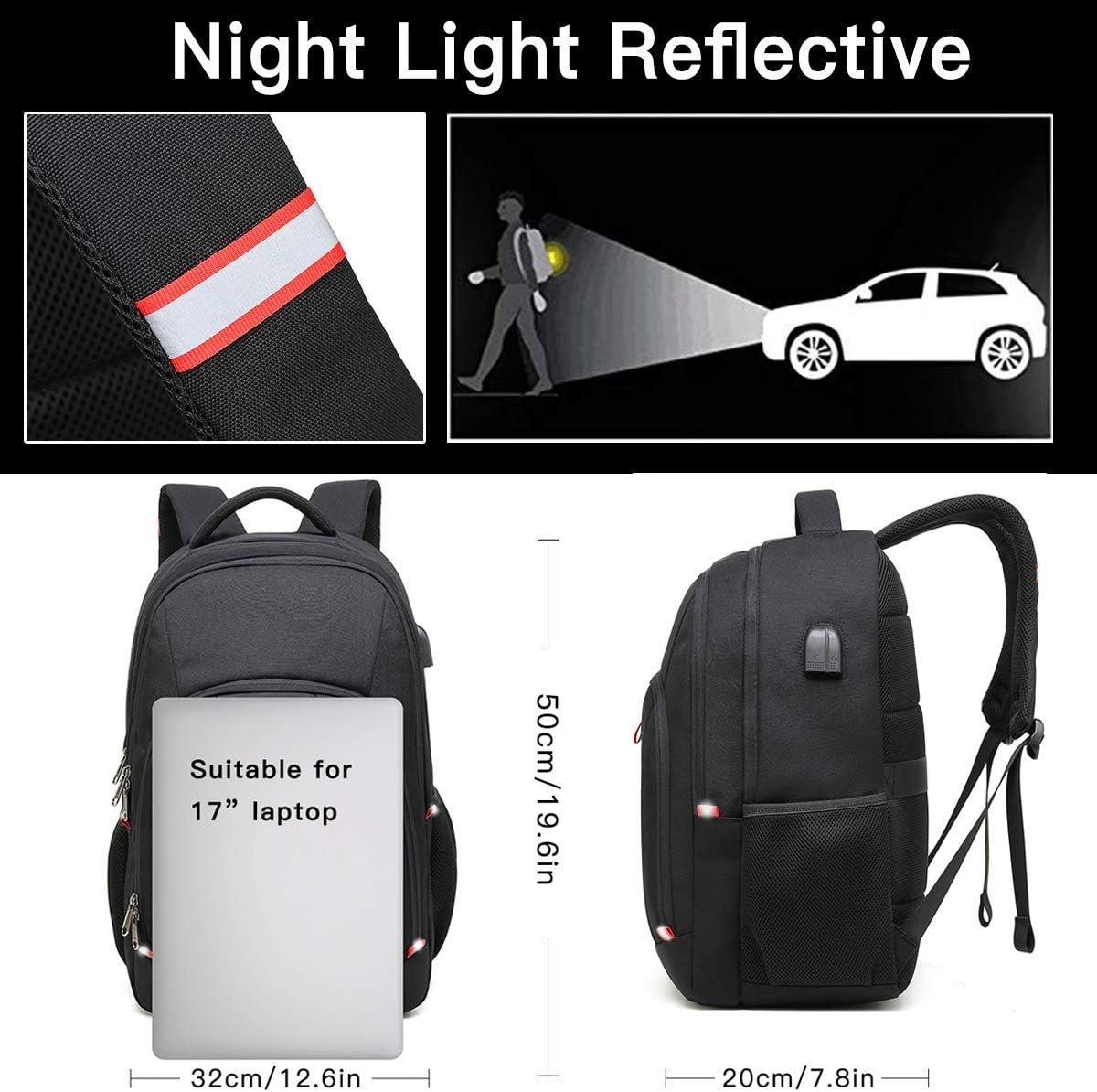 Della Gao Laptop Backpack for Men, 17.3inch Large Business Travel Backpack | with USB Charging Port, Water Resistant College Computer Bag for Men/Women - Image 4