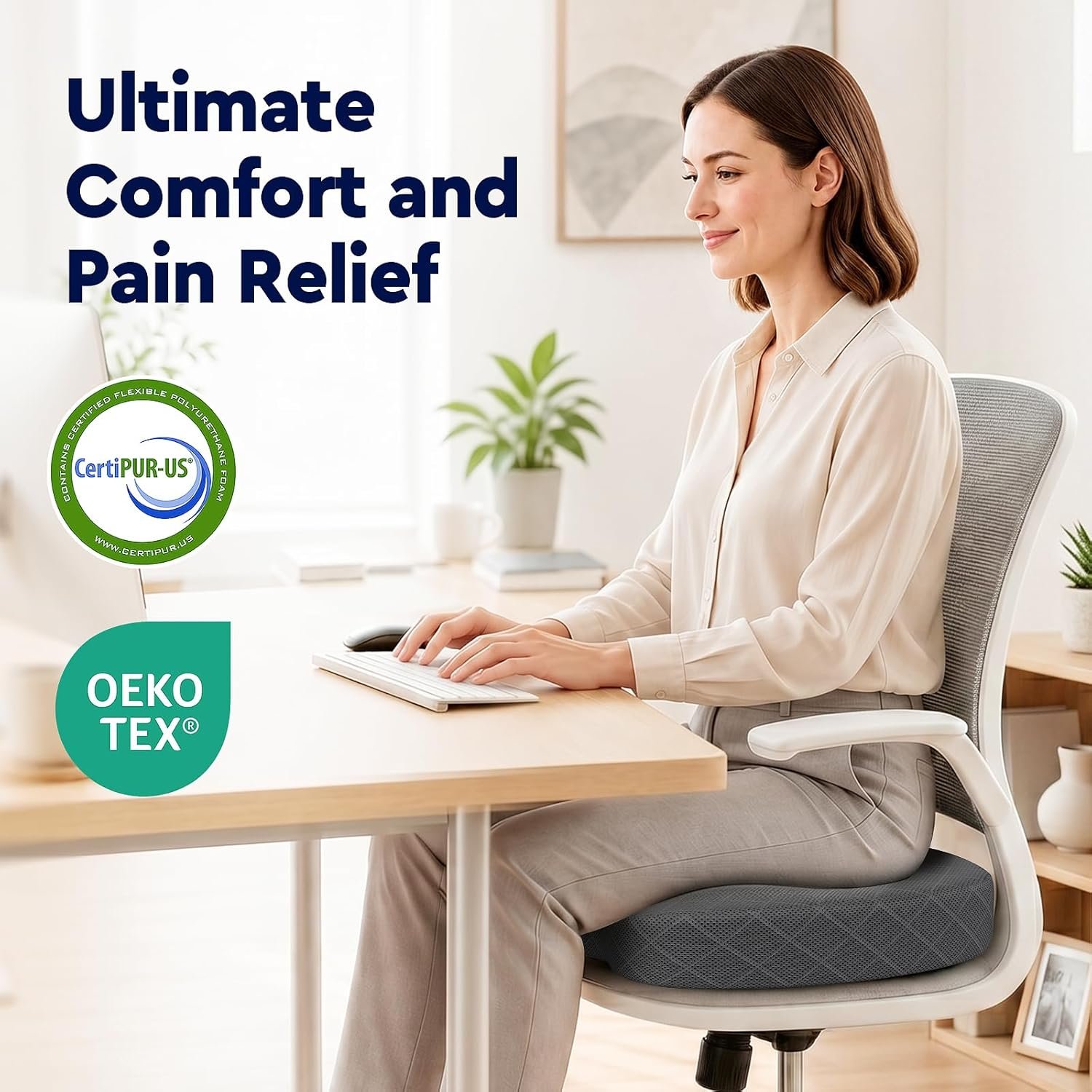 Seat Cushion - Memory Foam Sitting Pillow for Office Chair, Car Seat, Airplane, Bleacher - Sciatica & Hip & Coccyx Pain Relief Desk Chair Cushion for Long Sitting Office Workers, Car Drivers | for Car Seat, Airplane, Desk Chair - Sciatica & Hip & Coccyx Pain Relief Cushion for Long Sitting Office Workers, Car Drivers - Image 8