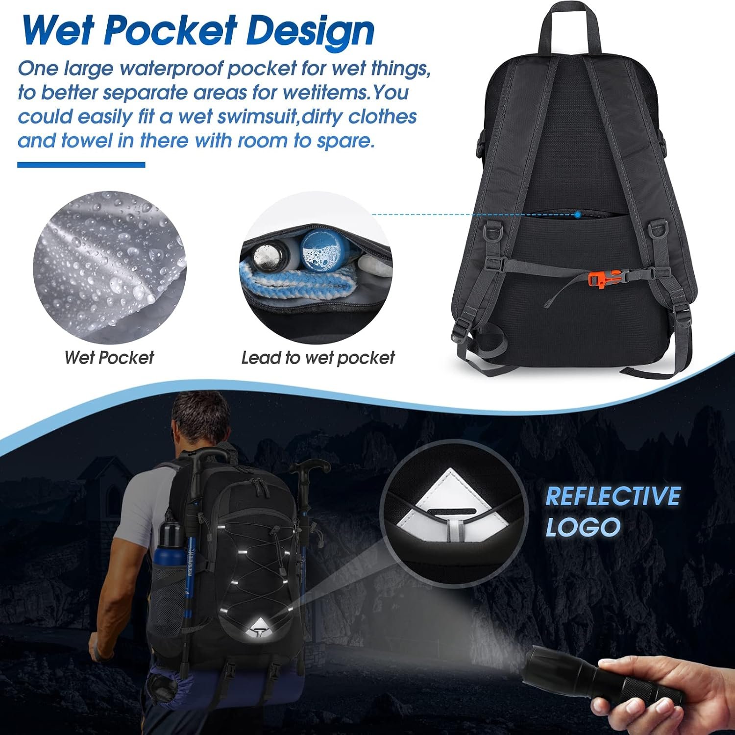 IGOLUMON Hiking Backpack 40L Packable Lightweight Camping Daypack Men Women | Multi-compartment storage Water-resistant Foldable Nylon Material Hiking Day pack for Camping Cycling Outdoor - Image 4