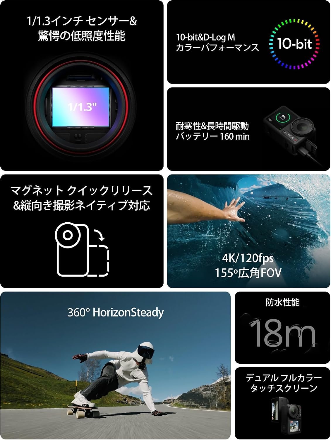 DJI Osmo Action 4 Standard Combo, 4K/120fps Waterproof Action Camera with a 1/1.3-Inch Sensor, Stunning Low-Light Imaging,10-bit & D-Log M Color Performance, Long-Lasting 160 Mins (Renewed) - Image 3