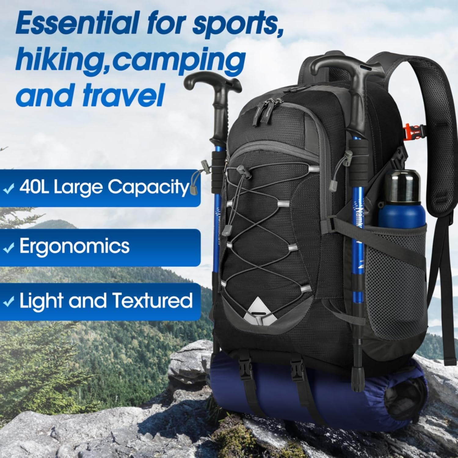 IGOLUMON Hiking Backpack 40L Packable Lightweight Camping Daypack Men Women | Multi-compartment storage Water-resistant Foldable Nylon Material Hiking Day pack for Camping Cycling Outdoor - Image 6