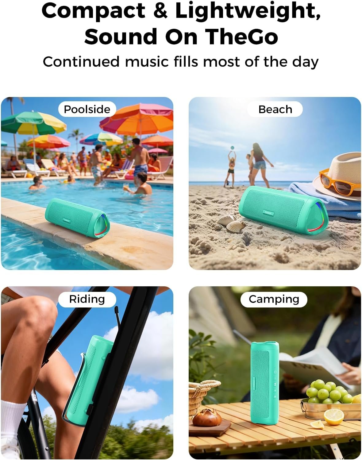Bluetooth Speaker, 20W HD Sound, Portable Wireless, IPX5 Waterproof, Up to 24H Playtime, TWS Pairing, for Home/Party/Outdoor/Camping/Beach Essentials, Electronic Gadgets, Birthday Gift (Teal) - Image 7
