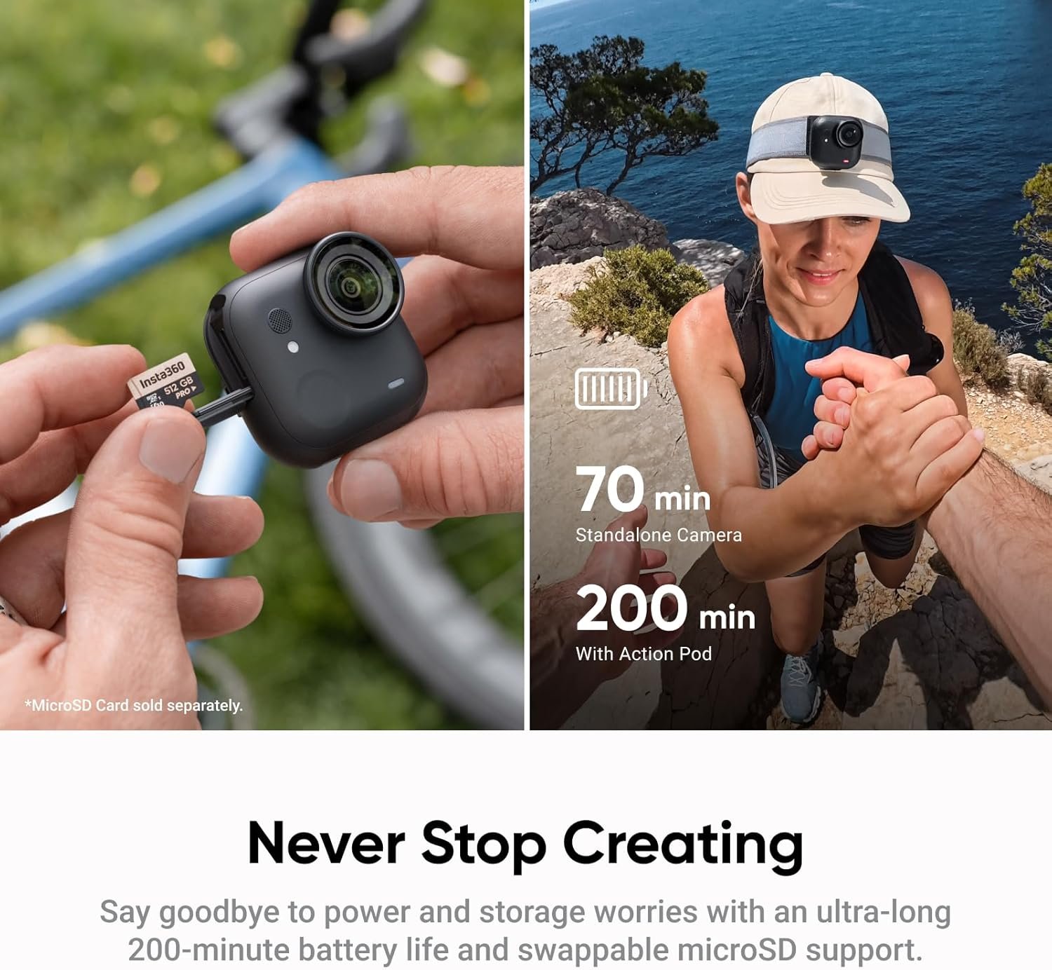 Insta360 GO Ultra - Small 4K Vlogging Camera, Hands-Free, POV Cam, 1/1.28" Sensor, 53g Lightweight, 156° FOV, 200 Min Battery Life, Magnetic Wearable Action Camera for Sports, Vlog,Midnight Black - Image 7