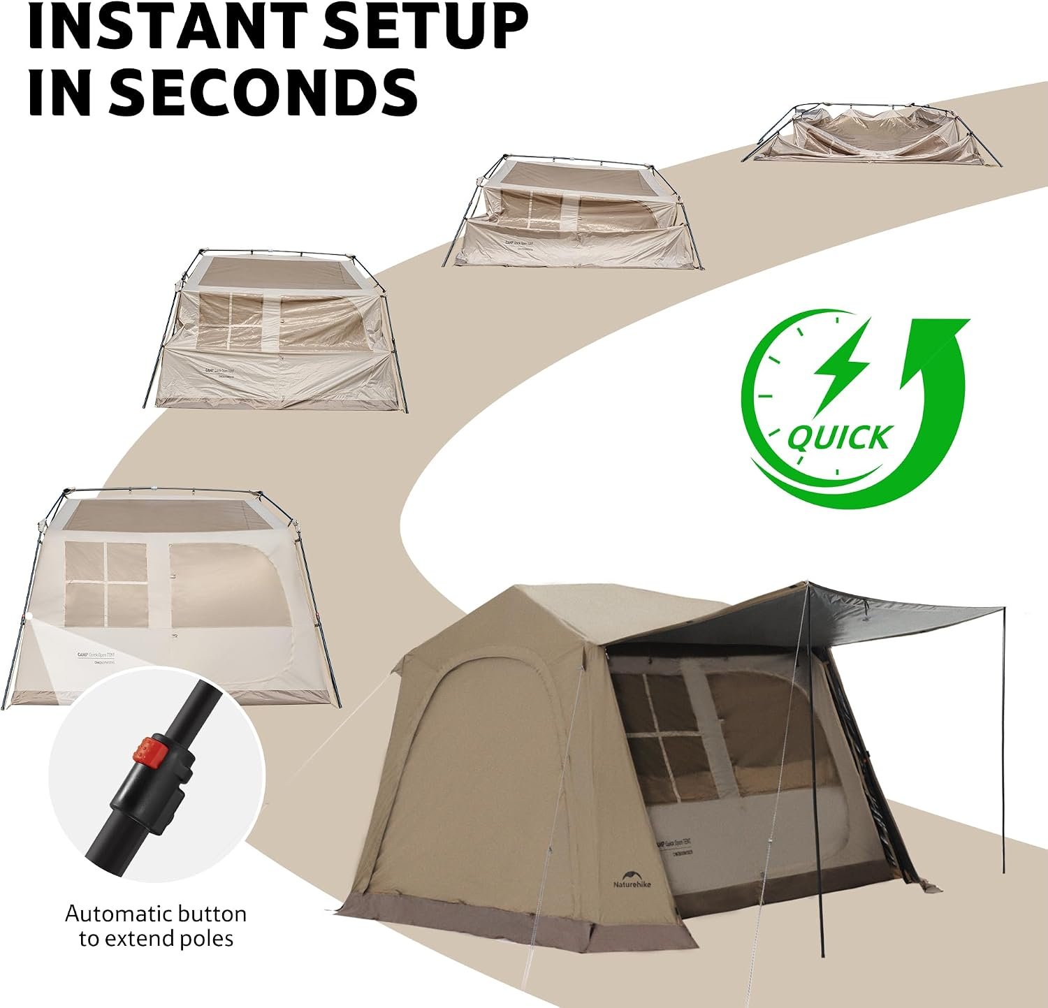 Naturehike Village Instant Tent, Camping Tent with Full Rainfly - Image 2