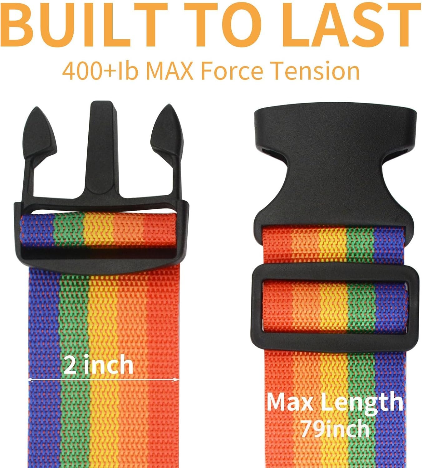 Luggage Straps for Suitcases,79" Long Adjustable Luggage Belts | Keep Suitcase Secure While Traveling, Approved Add a Bag Premium Accessory for Travel Bag Closure(Blue+Orange+Pink+Green) - Image 3