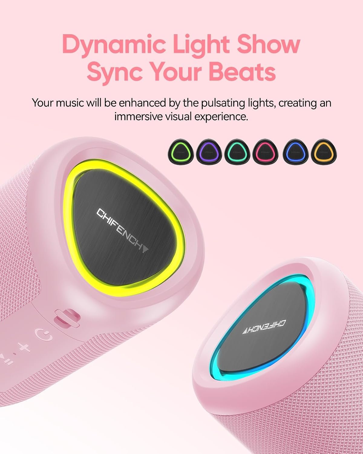 Portable Bluetooth Speaker Beach Essentials: Powerful Crystal Clear Sound/Dynamic Light/IPX5 Waterproof/All Day Playtime/Wireless BT 5.3/TWS Paring, Dad Gifts, Outdoor|Travel|Camping|Pool Accessories | Powerful HD Sound,Dynamic Light,All Day Playtime,Wireless BT 5.3,TWS Pairing,Travel|Camping|Pool Accessorie,School Supplies - Image 3