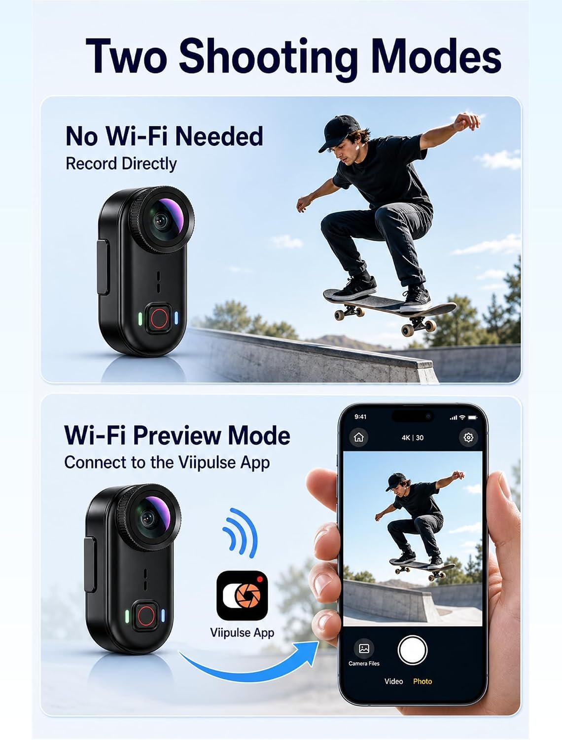 4K Waterproof Mini Action Camera, 64GB WiFi POV Video Wearable Body Camera | Magnetic pendant, clip mount, charging base, hands-free POV recording for motorcycle, hiking and sports - Image 6