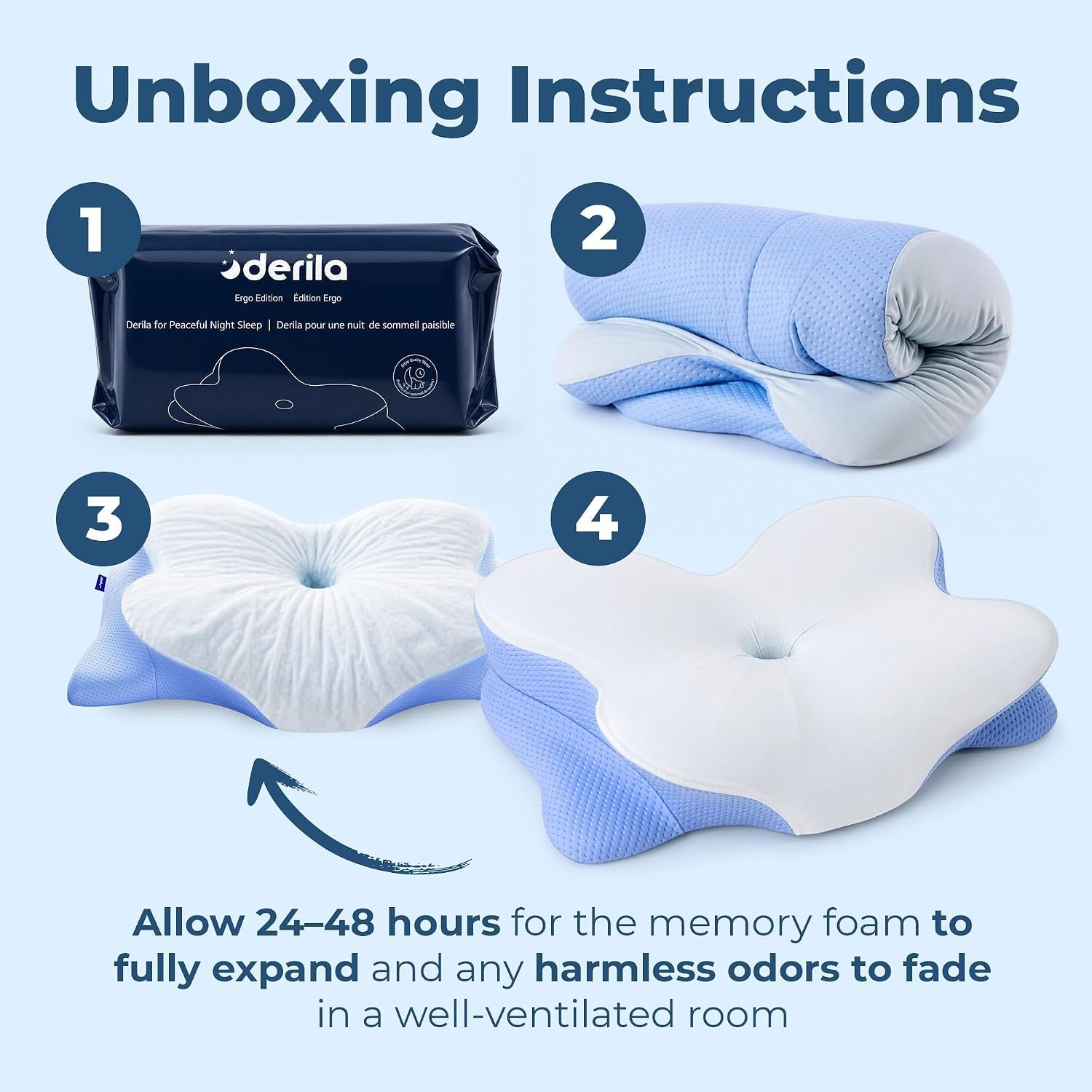 Derila Ergo Cervical Neck Pillow for Sleeping Pillow Contour Memory Foam Pillows for Back, Side Sleeper Pillows 21.25 x 14.17 x 4.72 inches | Pillows For Back, Side Sleeper Pillows 21.25 x 14.17 x 4.72 inches - Image 4