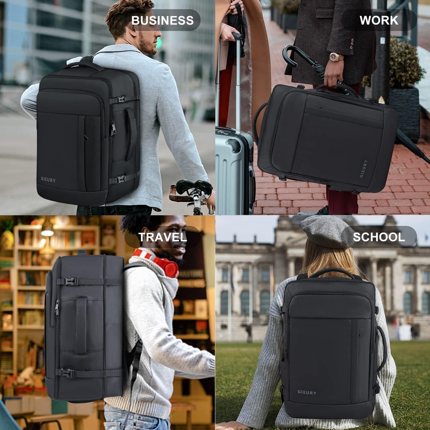 Carry On Backpack, Expandable Extra Large Travel Backpack for Men Women | 40L-50L Expandable, TSA Flight Approved, Shoe Compartment, Anti-Theft, Lightweight Weekender Backpack, Travel Gifts, Black - Image 7