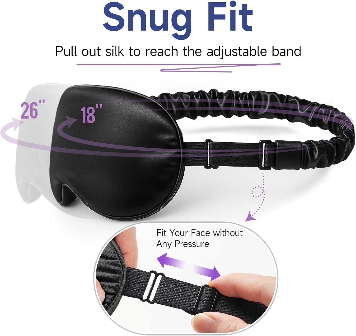 Umisleep Sleep Mask, 100% Mulberry Silk Eye Mask Sleeping for Women Men | Adjustable Strap, Blackout Nose Wing, Soft 22 Momme Pure Silk Sleep Mask, Travel Essentials Blindfold, Gifts For Women, Black - Image 5