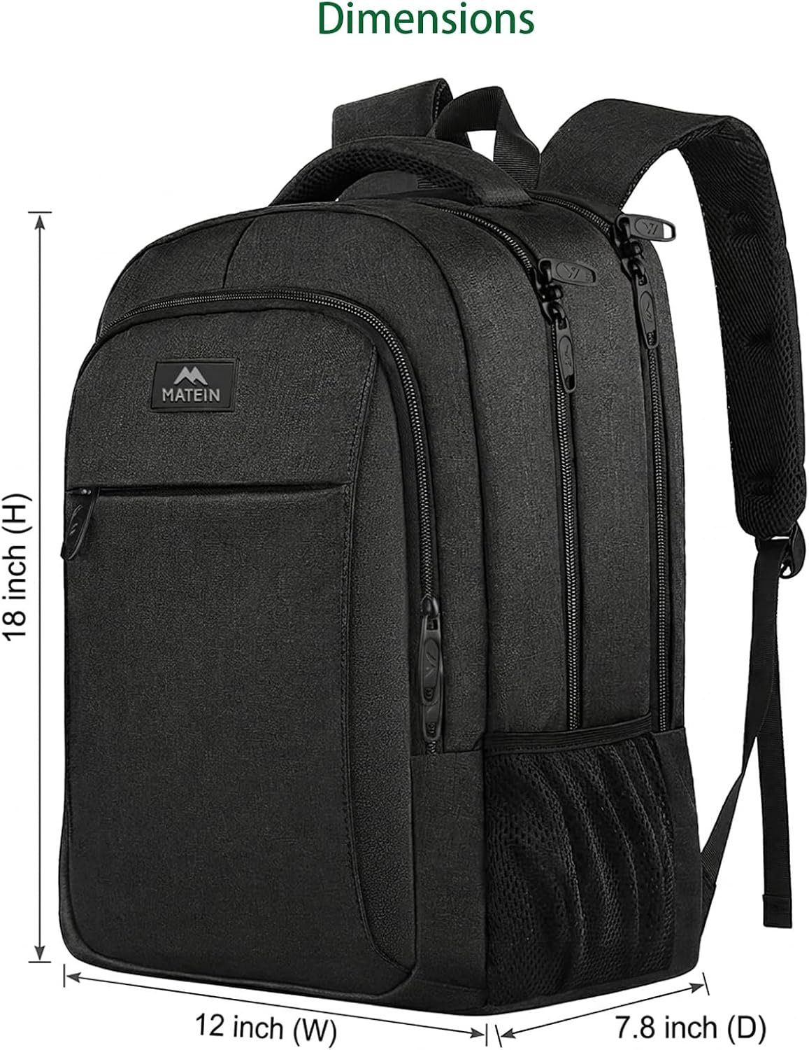 MATEIN Business Laptop Backpack, 15.6 Inch Travel Work Bag for Men Women | Water Resistant Daypack, Personal Item Bag Size, Anti Theft Pocket, Luggage Strap, Computer Backpack for Work College, Black - Image 2