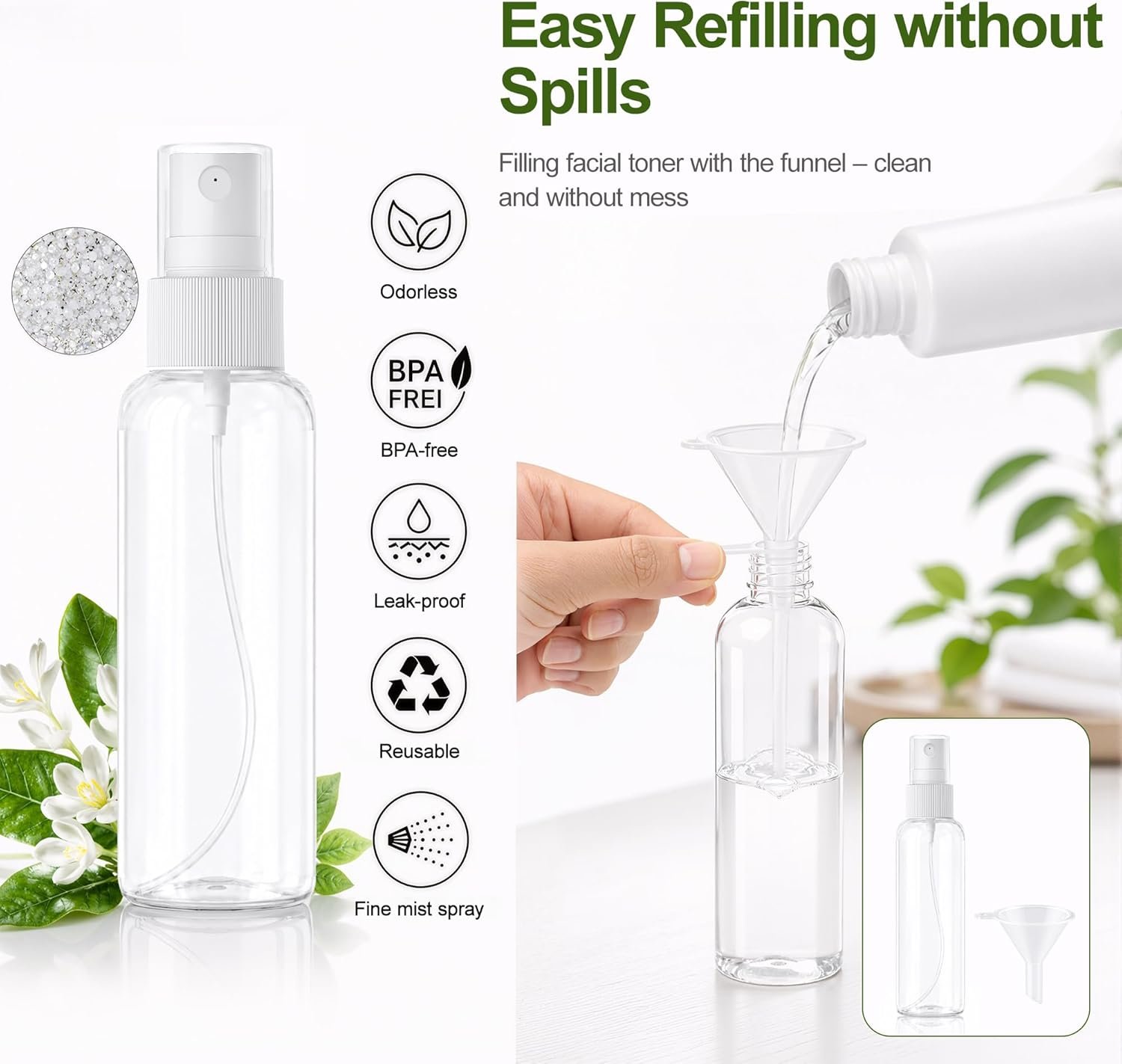 5-Pack Spray Bottles 3.4oz, Small Spray Bottle Empty Clear Plastic Bottle | Clear Plastic for Travel, for essential oils, perfume, cosmetics, cleaning, gardening, skin care, travel leak-proof - Image 2