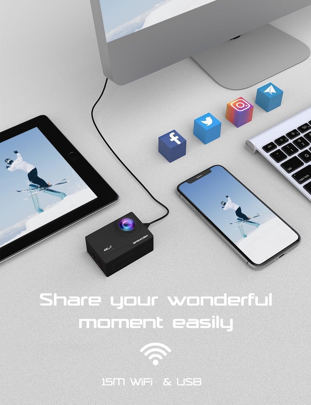 Apexcam M80 AIR 4K 60FPS 64MP EIS WiFi Action Camera Waterproof Underwater Camera 40M Sport Camera 2.0'LCD 2.4G Remote Control 2X1350mAh Batteries and Multiple accessorie - Image 5