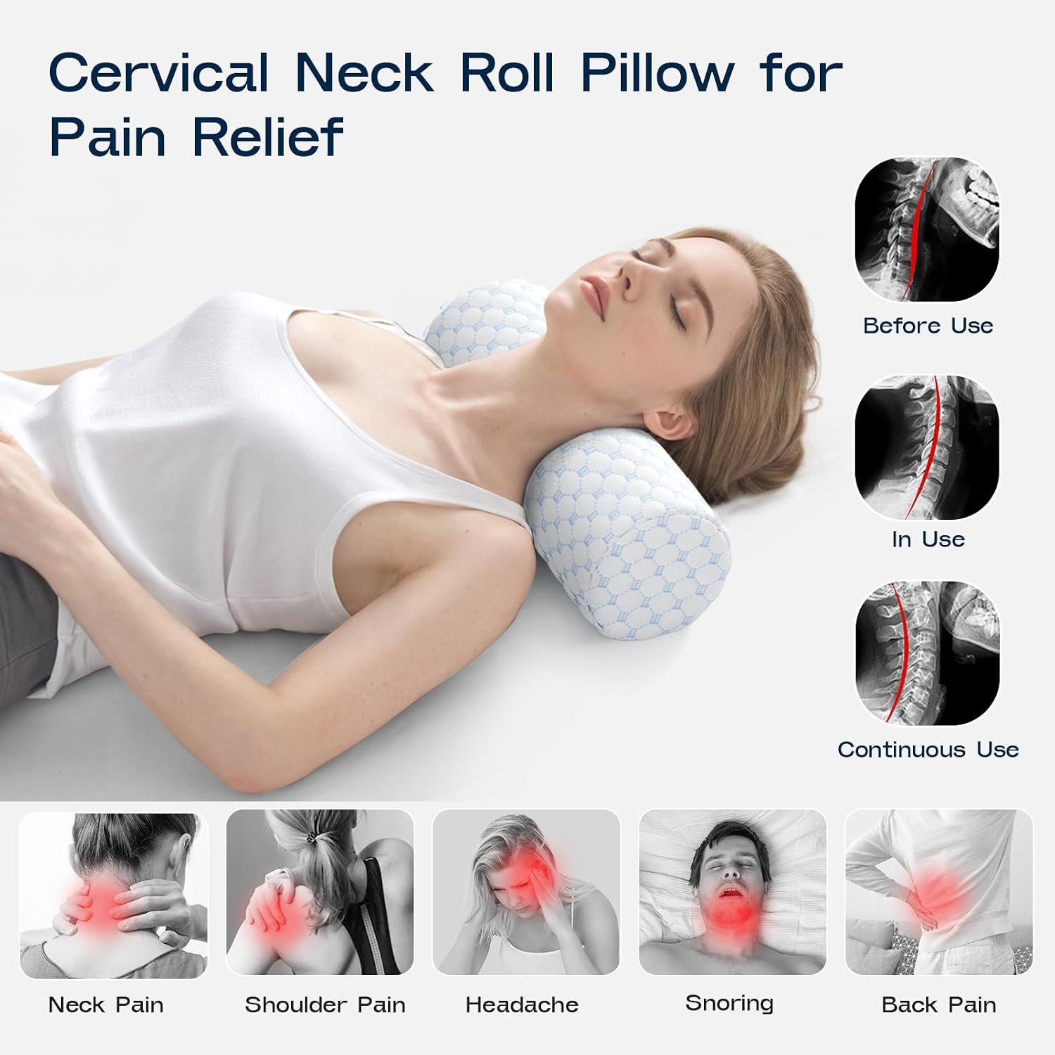 Neck Roll Pillow for Neck Pain Relief - Memory Foam Neck Support Pillow for Bed | Round Neck Pillow for Sleeping, 15.7 * 6 * 6 inch (Cool-Blue) - Image 4
