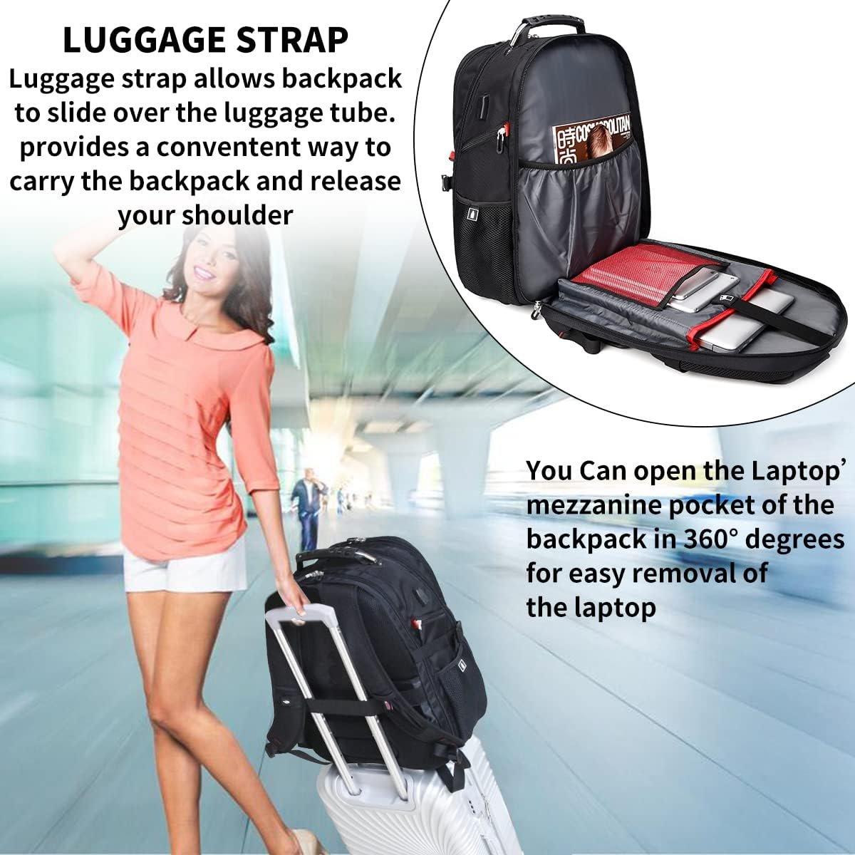 SHRRADOO Extra Large Travel Laptop Backpack for Men, Work College Backpacks | Fit 17 Inch Laptops, with Combination Lock, Carry On Flight Approved, Men Women Business Backpack,Bookbag School Backpack - Image 6