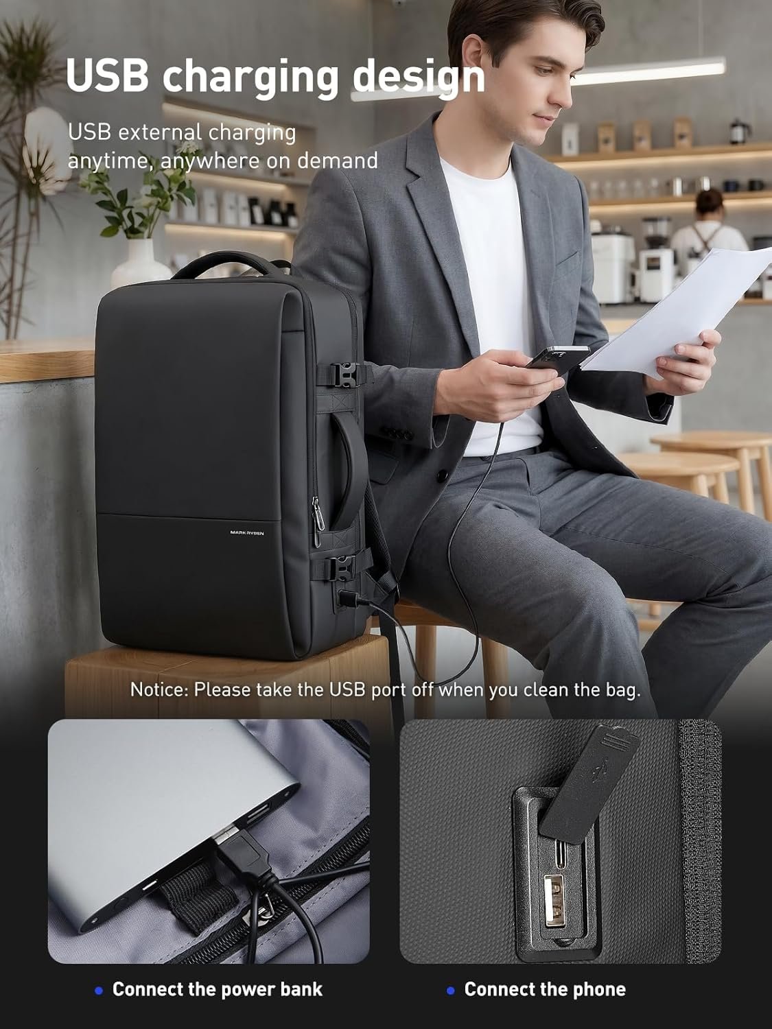 MARK RYDEN Business Backpack for Men, 30L Waterproof Laptop Backpack | 17.3 Inch Professional Work Backpack with USB Charging Port, Anti-Theft Travel Backpack for Office, College & Daily Commuting - Image 4