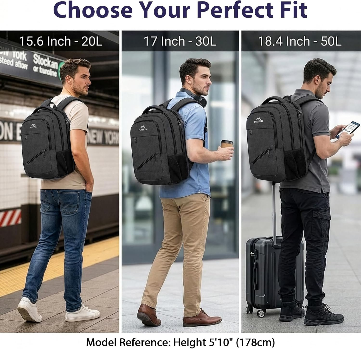 MATEIN Large Work Laptop Backpack, College School Computer Bookbag 17 Inch | TSA Laptop Compartment, Water Resistant Business Travel Backpack, Anti Theft Pocket, Graduation Gifts for Men Women, Black - Image 9