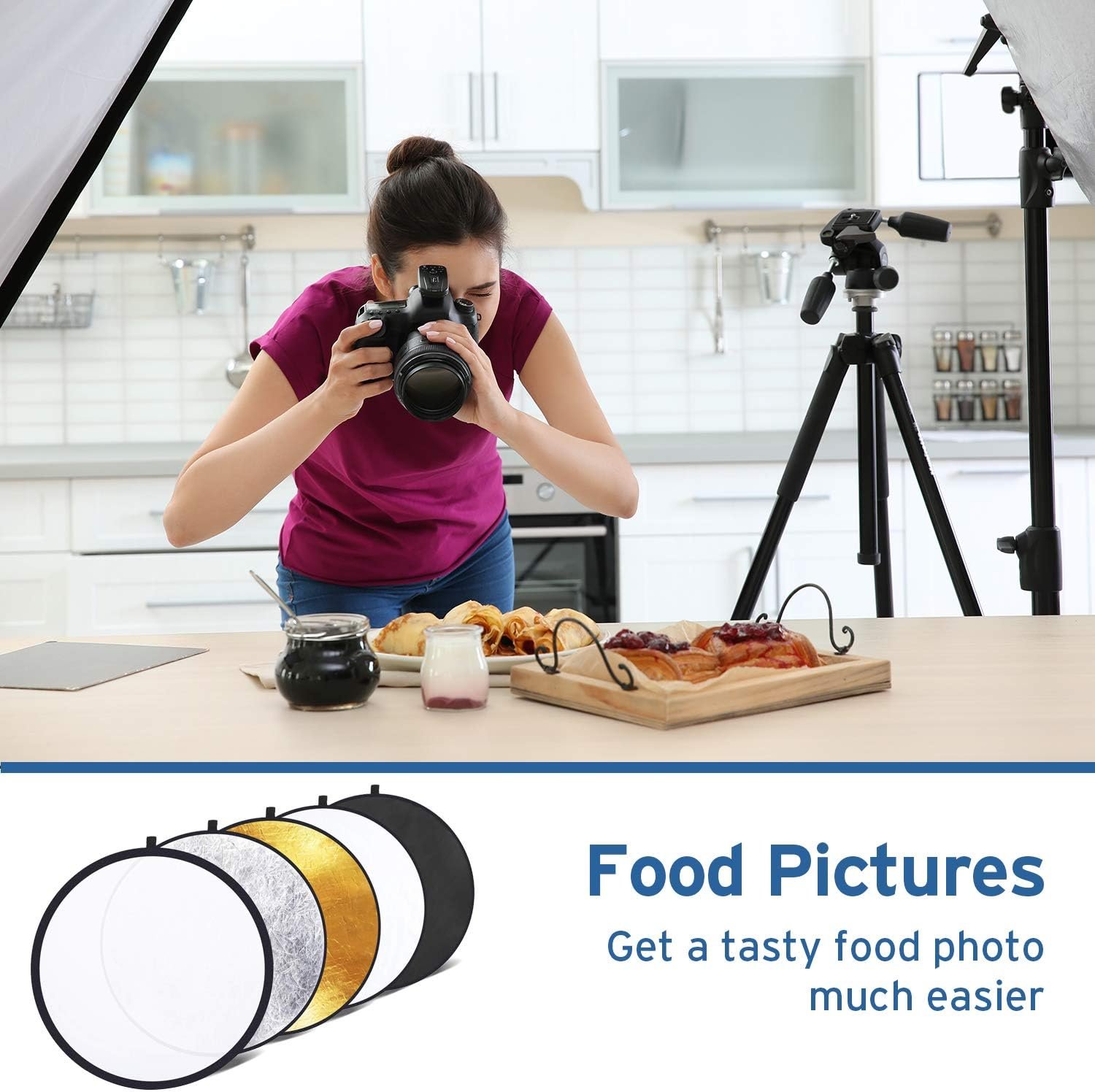 Etekcity 24" (60cm) 5-in-1 Photography Reflector, Multi-Disc Light Reflectors for Photography, Collapsible with Bag - Translucent, Silver, Gold, White and Black - Image 7
