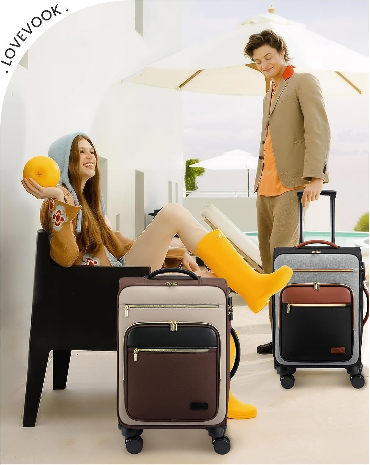LOVEVOOK Carry on Suitcase 22x14x9 Airline Approved,20 inch Apricot-Coffee | Special Garment Compartment,Lightweight Waterproof, 360° Silent Swivel Wheels, TSA Lock and Compartment, Large Capacity - Image 8