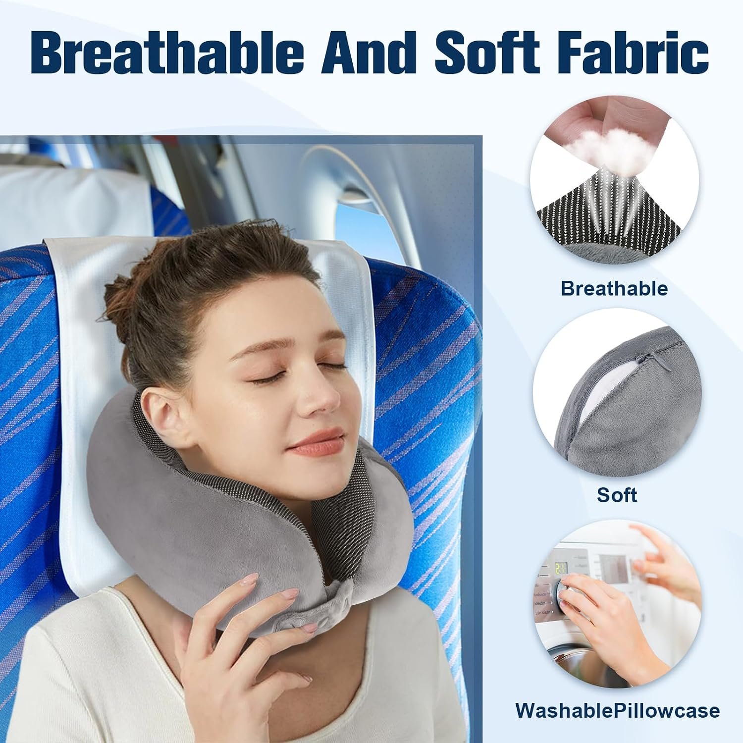 Cirorld Neck Pillow for Traveling, Travel Pillows for Airplanes Grey | 100% Memory Foam Travel Neck Pillow, Adjustable Flight Pillow, Portable Plane Accessories with Eye Mask, Earplugs, Carry Bag - Image 6