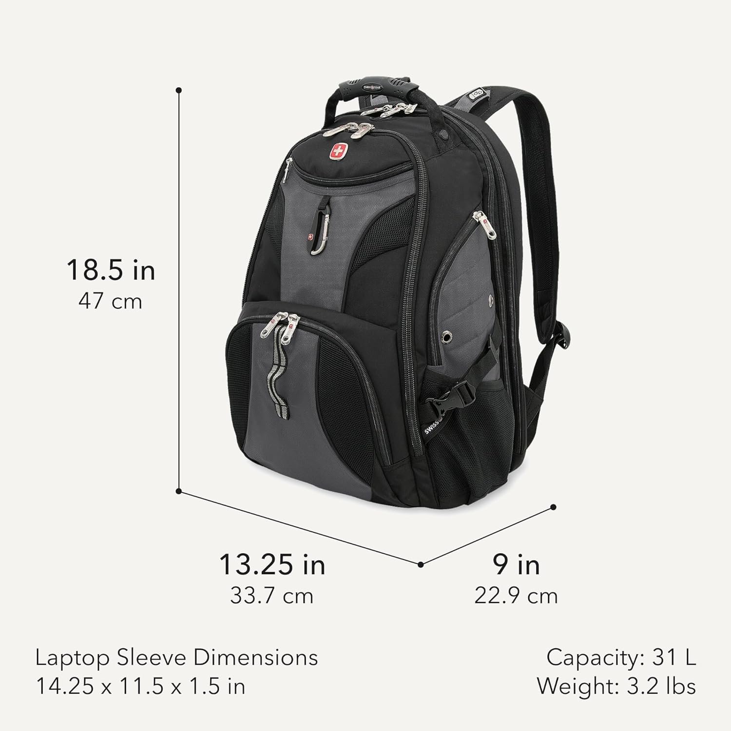 SWISSGEAR 1900 ScanSmart Laptop Backpack, Fits Most 17-Inch Laptops, TSA-Friendly Lay-Flat Design, RFID Protection, and Tablet Pocket, Black, 31L, 18.5-Inch - Image 2