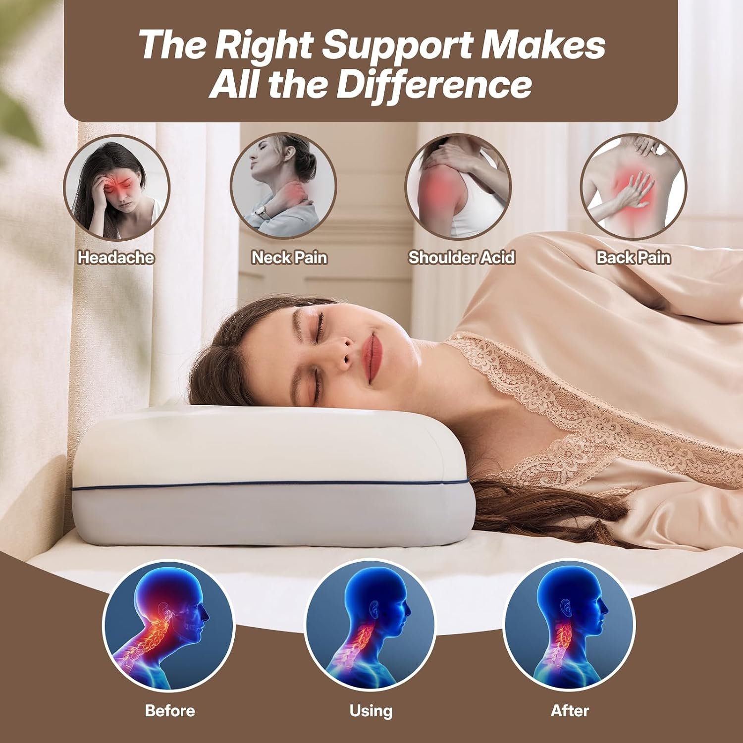 Cervical Neck Pillow, Adjustable Memory Foam for Neck Support, White | Adjustable Firmness. 3-Level Height, Ergonomic Support, CertiPUR-US Foam, Breathable Cover, All Sleep Positions - Image 7